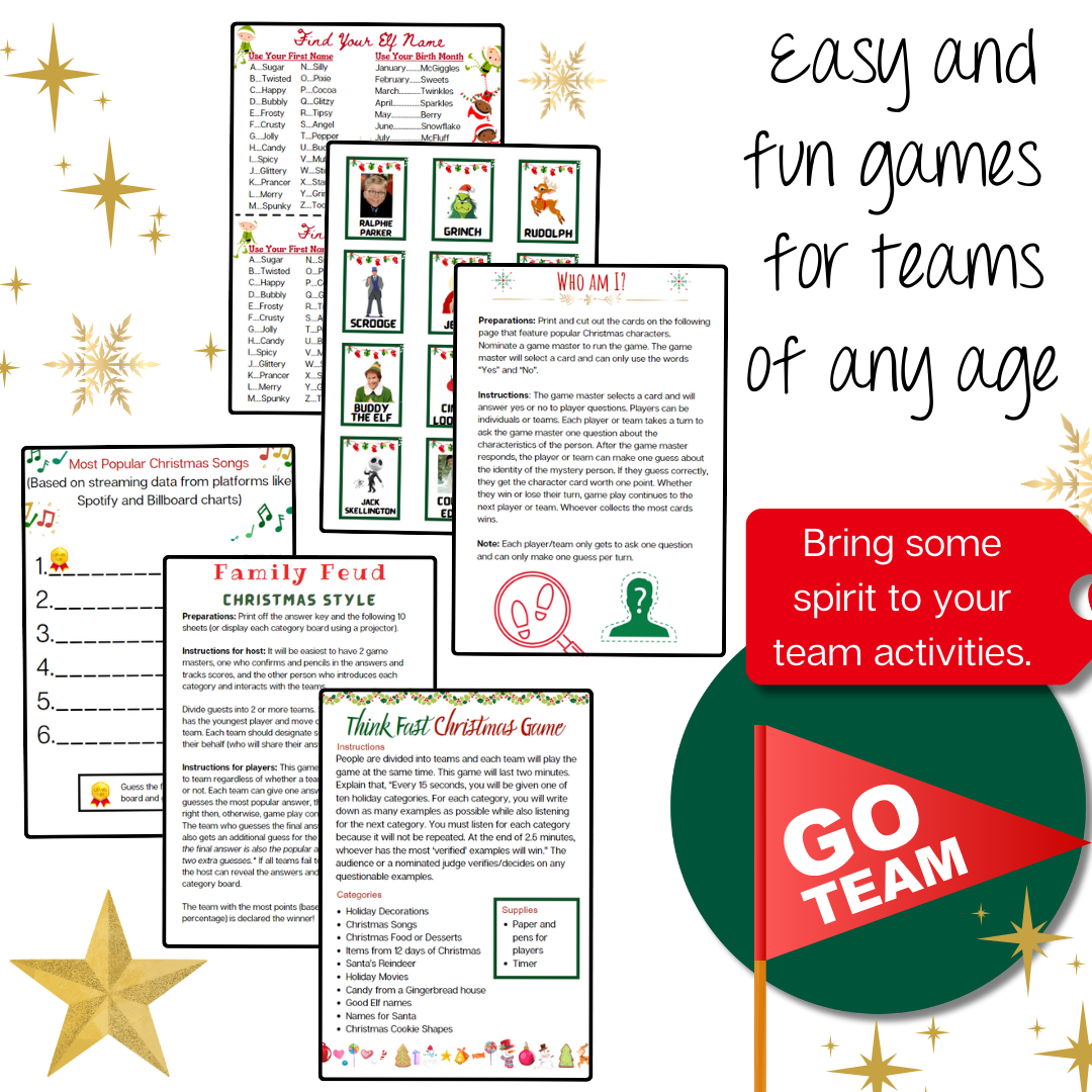 Christmas Games Set 2: Easy No Prep Christmas Party Games for Teams | Office Party| Think Fast | Charades | Family Feud | Instant Download