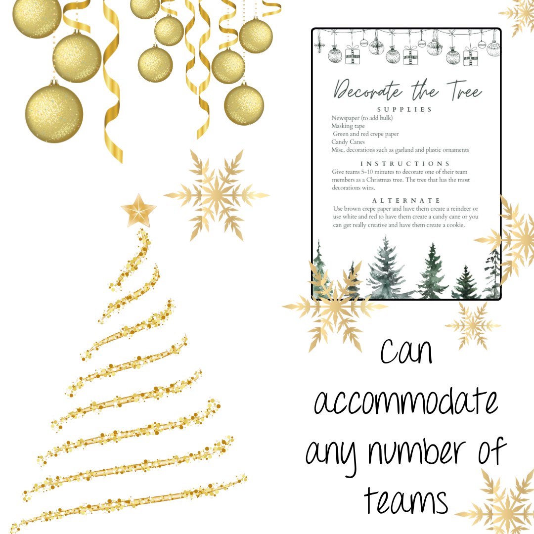 Christmas Games Set 3: 5 Low Prep Party Games for Team Challenge | Holiday Office Party | Family Game Night | Instant Download