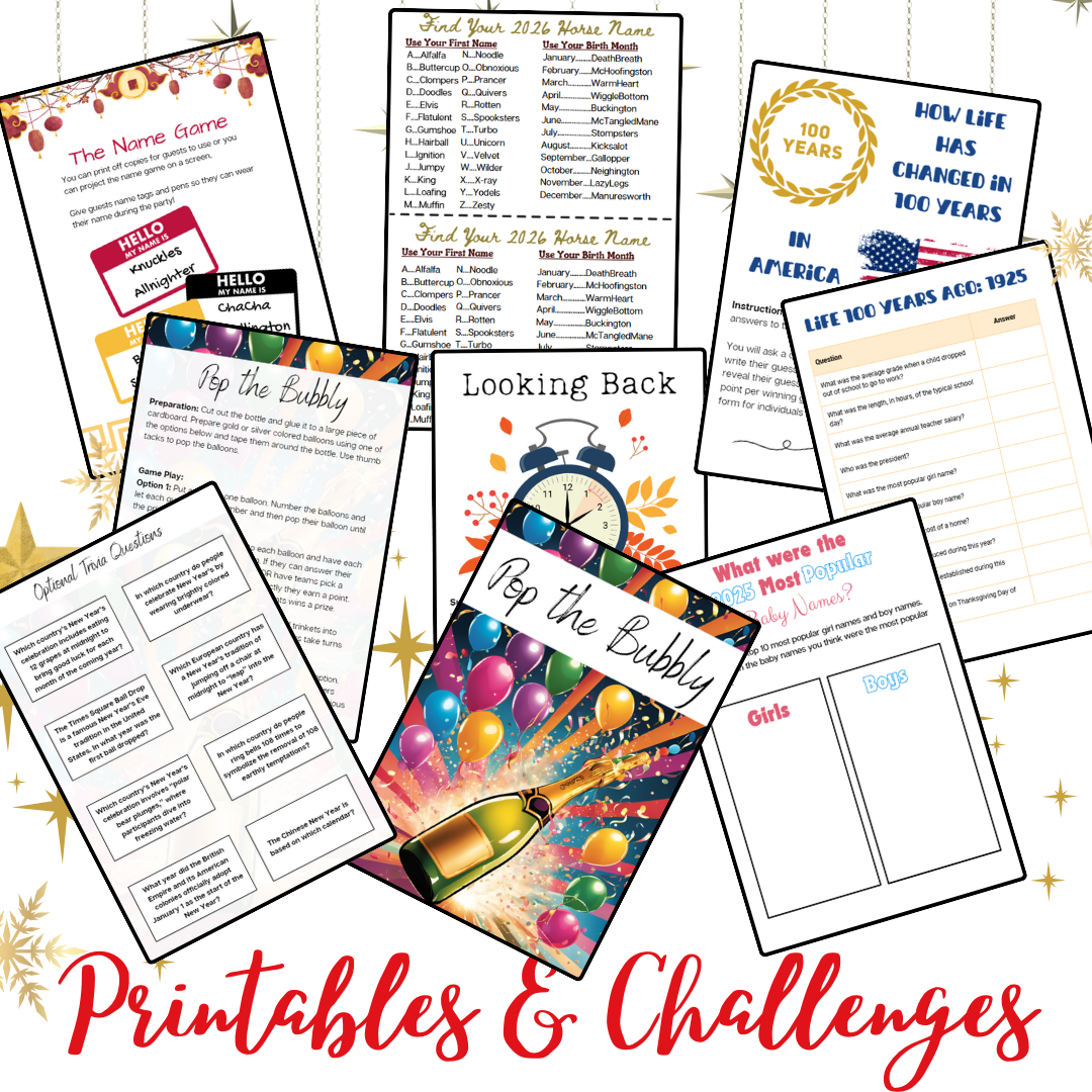 New Years Games Set 3: 5 NYE Games for 2024 New Years Eve Party | Customized for 2024 | Find Your 2025 Year of the Snake Name | Instant Download