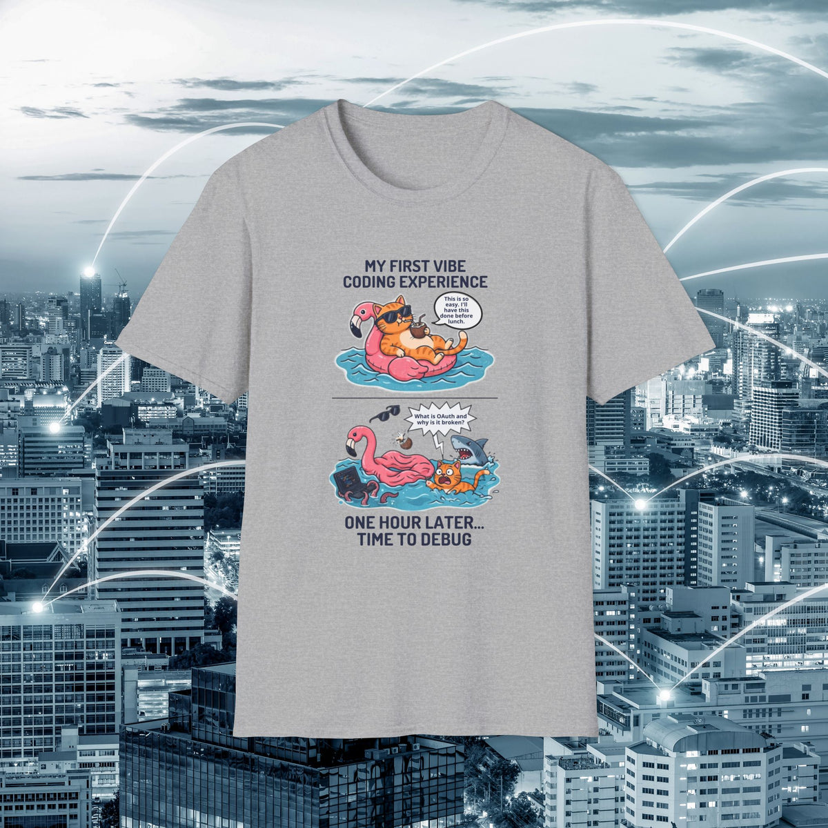 Hilarious Vibe Coder shirt | Cat is Vibe Coding until it's time to Debug | Debugging Nightmare for Vibe Coders | Funny Tech shirt