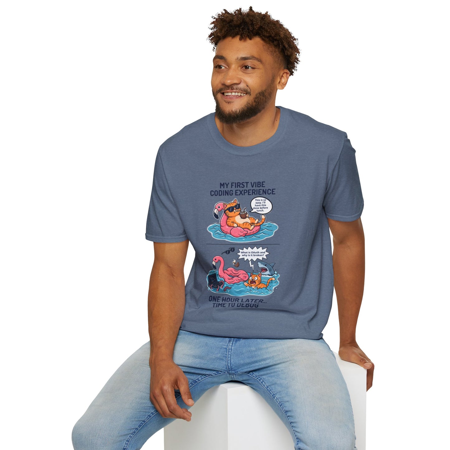 Hilarious Vibe Coder shirt | Cat is Vibe Coding until it's time to Debug | Debugging Nightmare for Vibe Coders | Funny Tech shirt