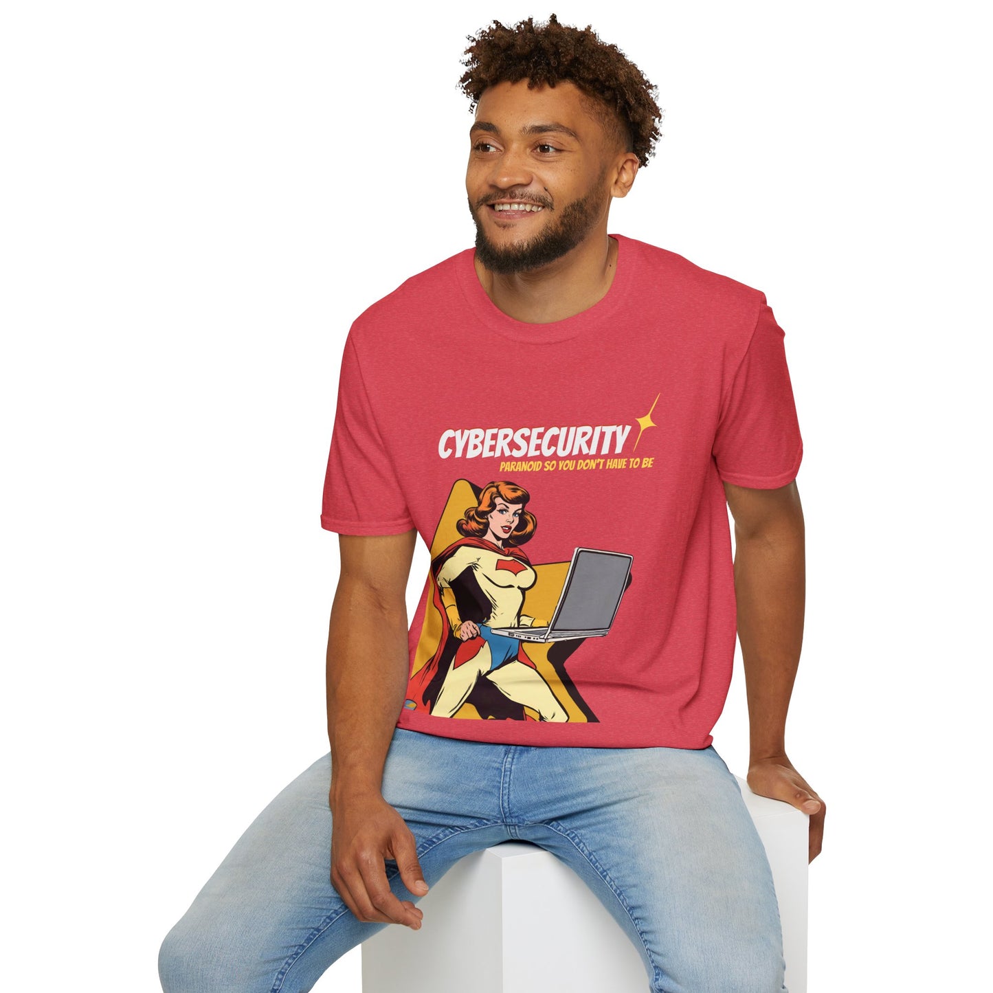 Cybersecurity Retro Comic T‑Shirt | "Paranoid So You Don’t Have To Be" | Female Superhero | Women in STEM shirt