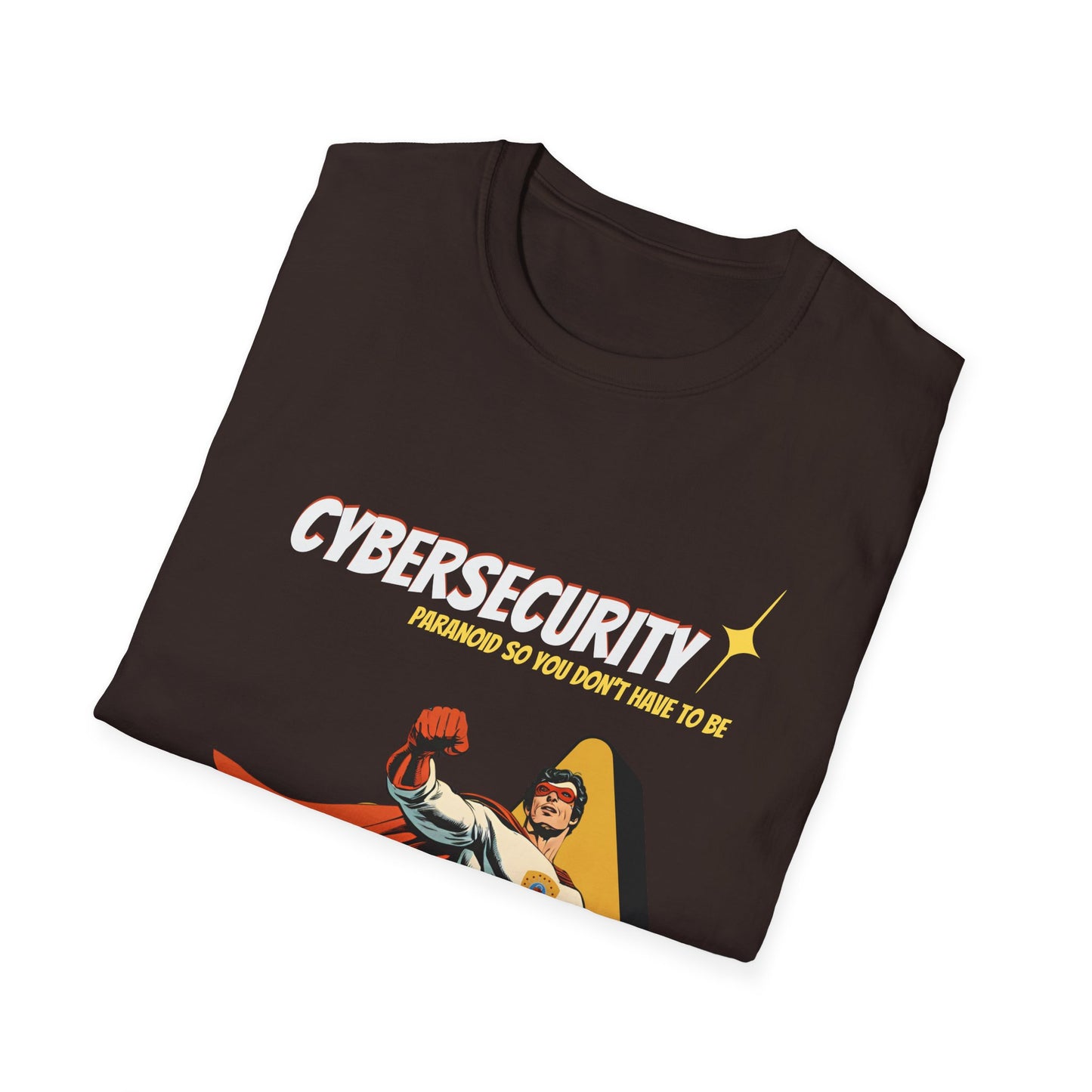 Cybersecurity Retro Comic T‑Shirt | "Paranoid So You Don’t Have To Be" | Male Superhero | Men in STEM shirt