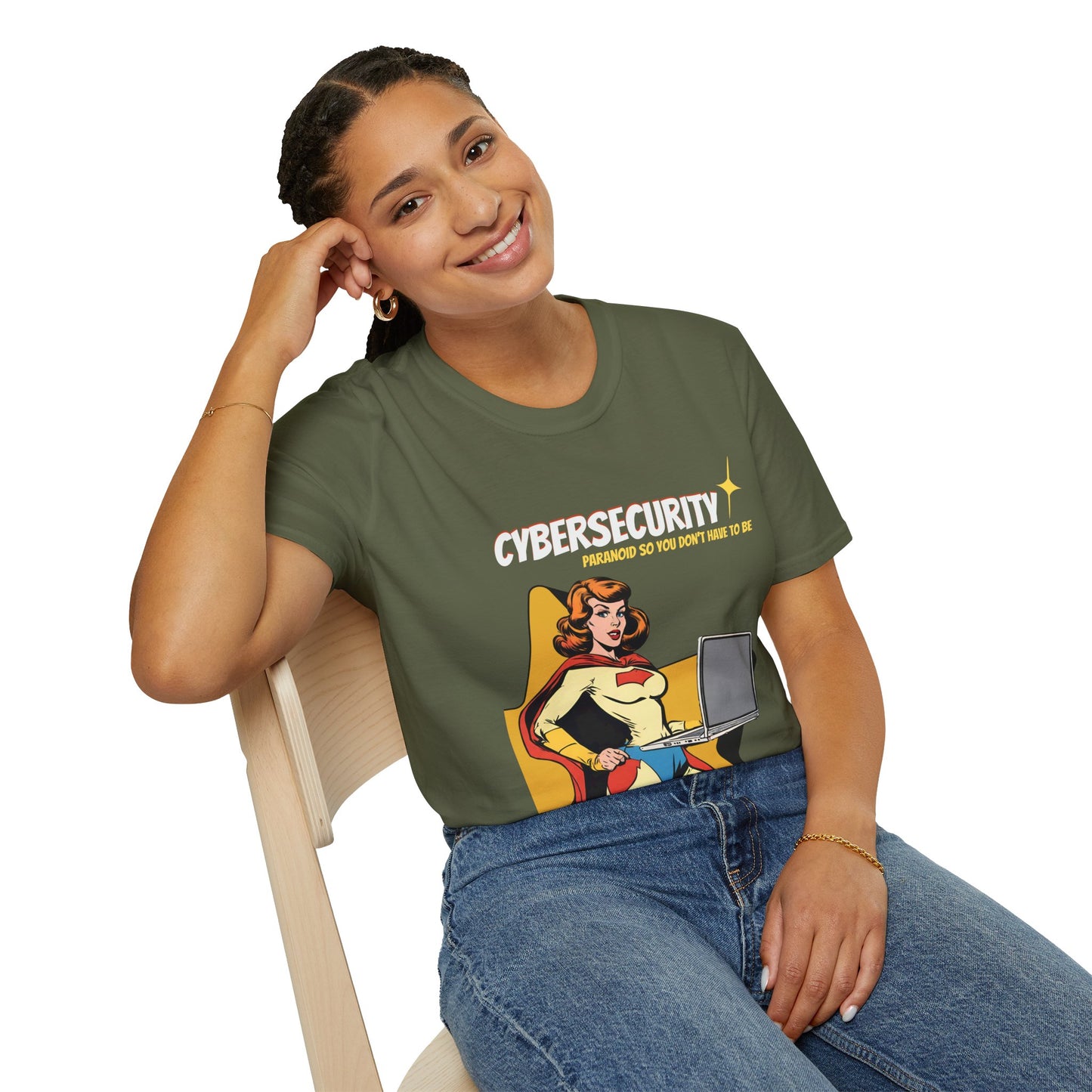 Cybersecurity Retro Comic T‑Shirt | "Paranoid So You Don’t Have To Be" | Female Superhero | Women in STEM shirt