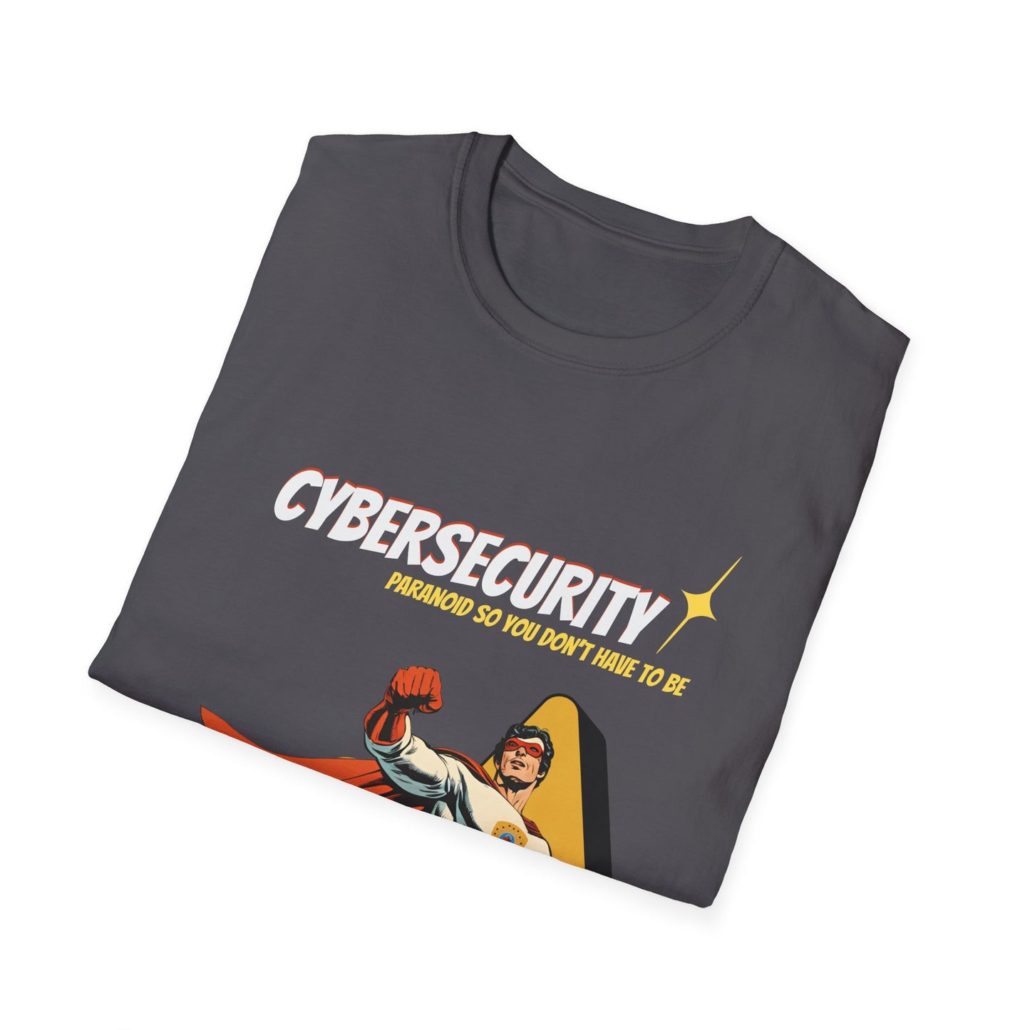Cybersecurity Retro Comic T‑Shirt | "Paranoid So You Don’t Have To Be" | Male Superhero | Men in STEM shirt