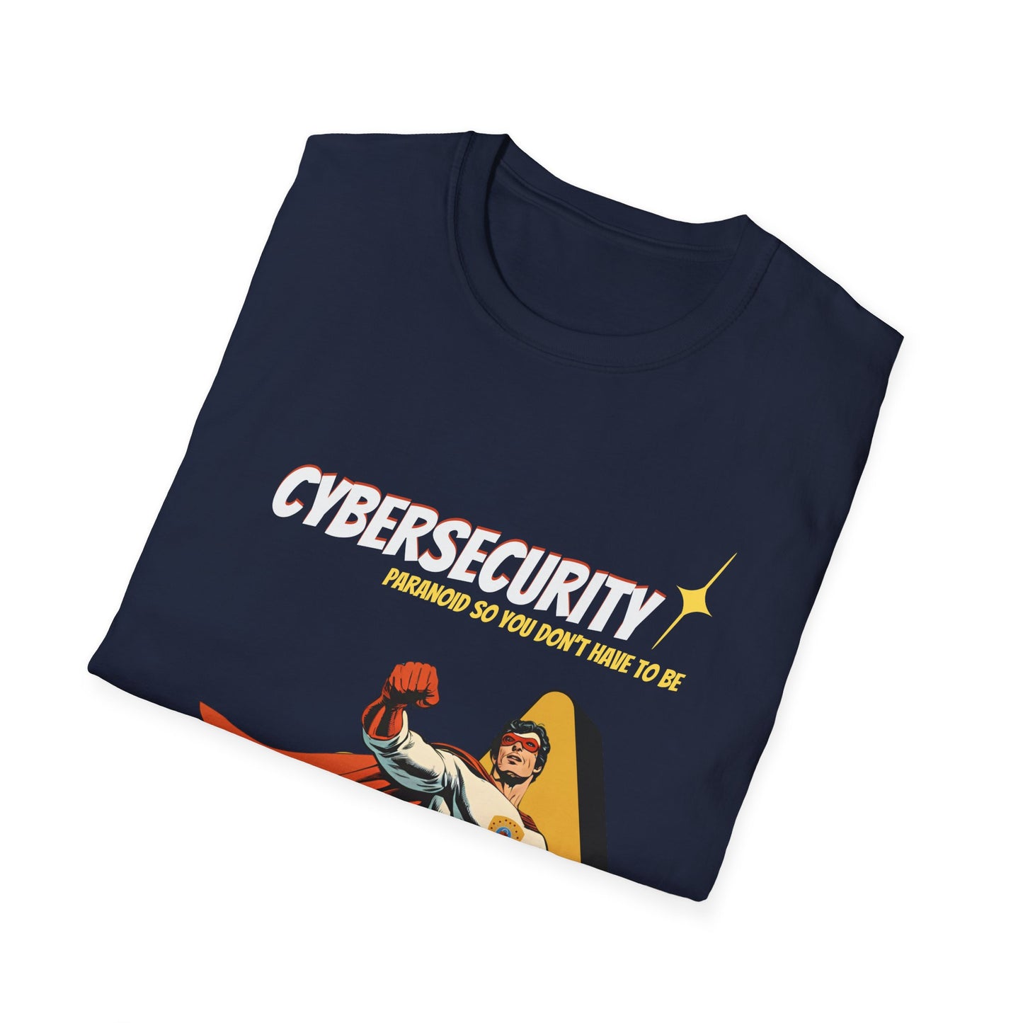 Cybersecurity Retro Comic T‑Shirt | "Paranoid So You Don’t Have To Be" | Male Superhero | Men in STEM shirt