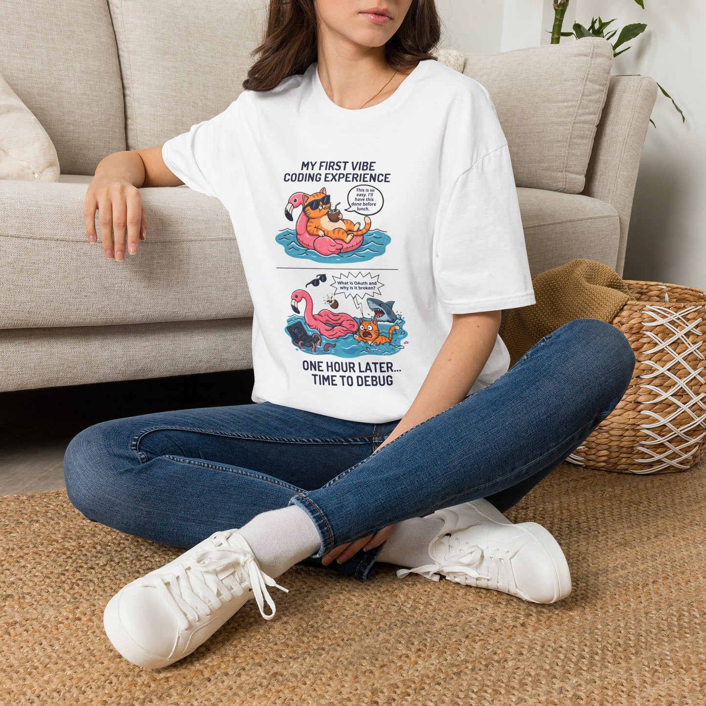 Hilarious Vibe Coder shirt | Cat is Vibe Coding until it's time to Debug | Debugging Nightmare for Vibe Coders | Funny Tech shirt