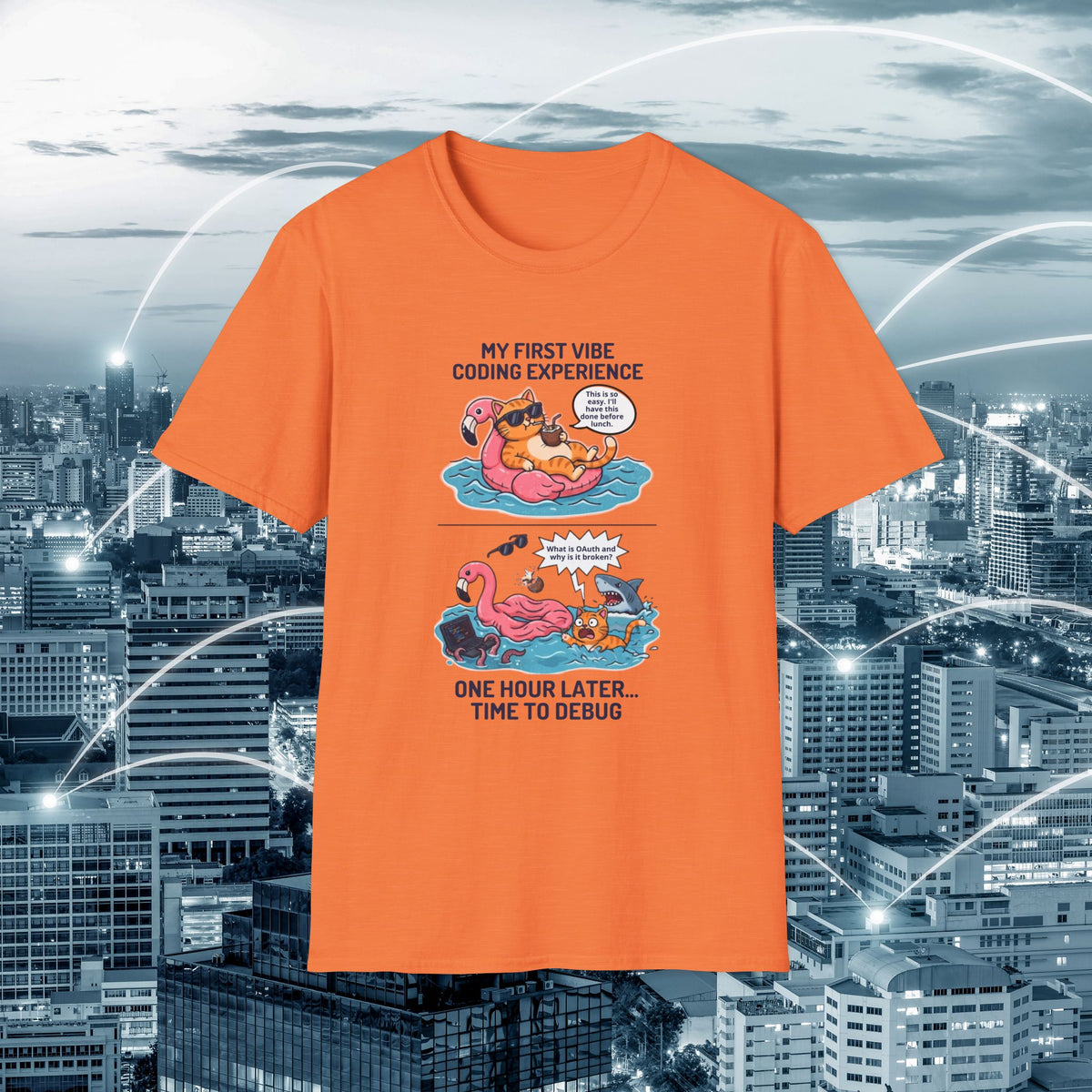 Hilarious Vibe Coder shirt | Cat is Vibe Coding until it's time to Debug | Debugging Nightmare for Vibe Coders | Funny Tech shirt
