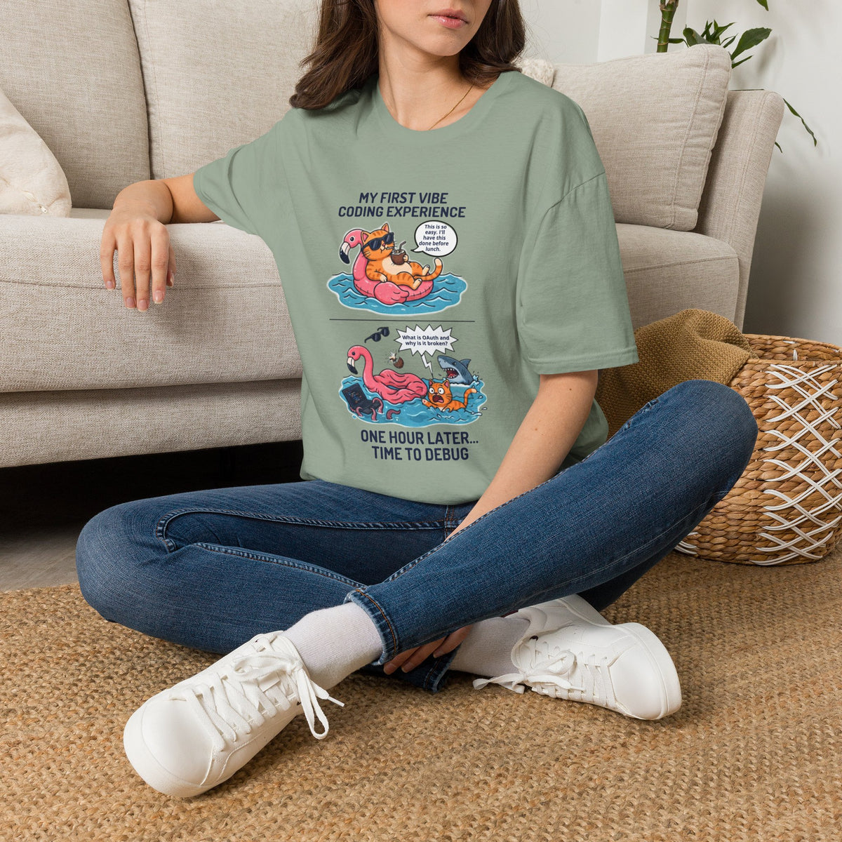 Hilarious Vibe Coder shirt | Cat is Vibe Coding until it's time to Debug | Debugging Nightmare for Vibe Coders | Funny Tech shirt