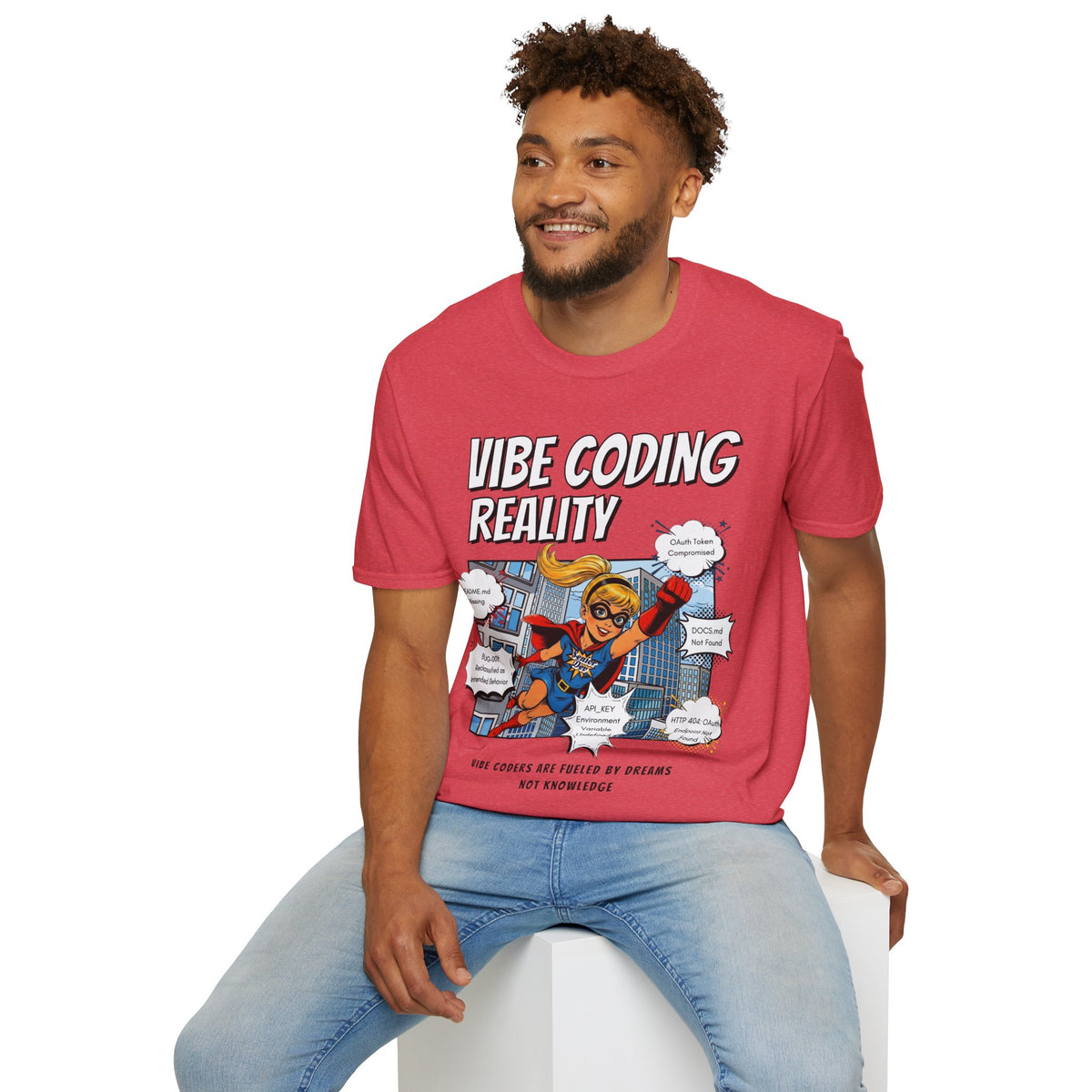 Vibe Coding Reality T-Shirt | Funny Female Senior Dev Super Hero |  Programmer Comic Tee | Vibe Coders are Fueled by Dreams