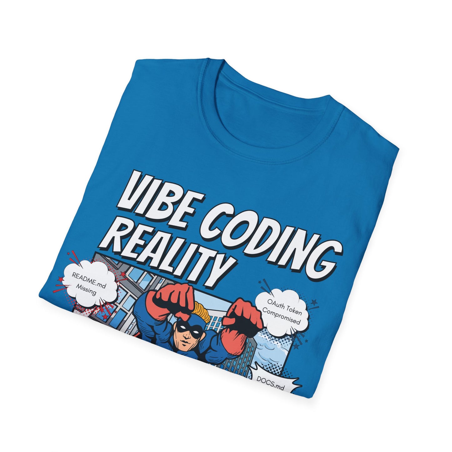 Vibe Coding Reality T-Shirt | Funny Male Senior Dev Super Hero |  Programmer Comic Tee | Vibe Coders are Fueled by Dreams
