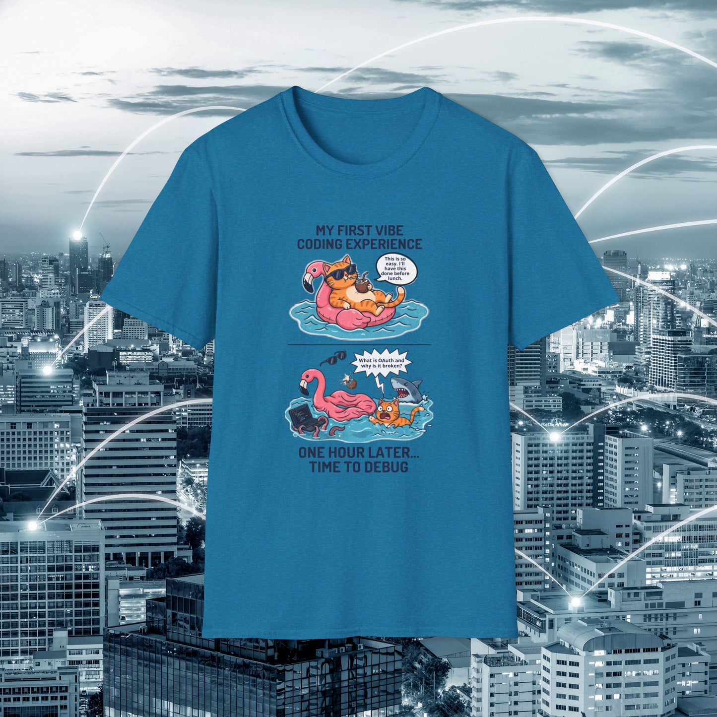 Hilarious Vibe Coder shirt | Cat is Vibe Coding until it's time to Debug | Debugging Nightmare for Vibe Coders | Funny Tech shirt