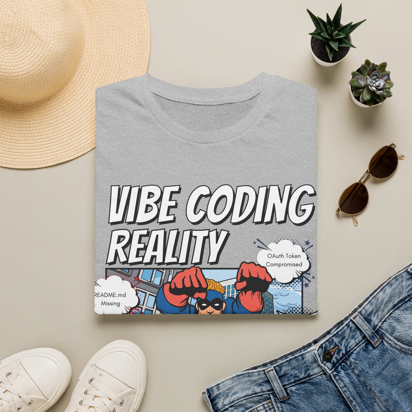 Vibe Coding Reality T-Shirt | Funny Male Senior Dev Super Hero |  Programmer Comic Tee | Vibe Coders are Fueled by Dreams