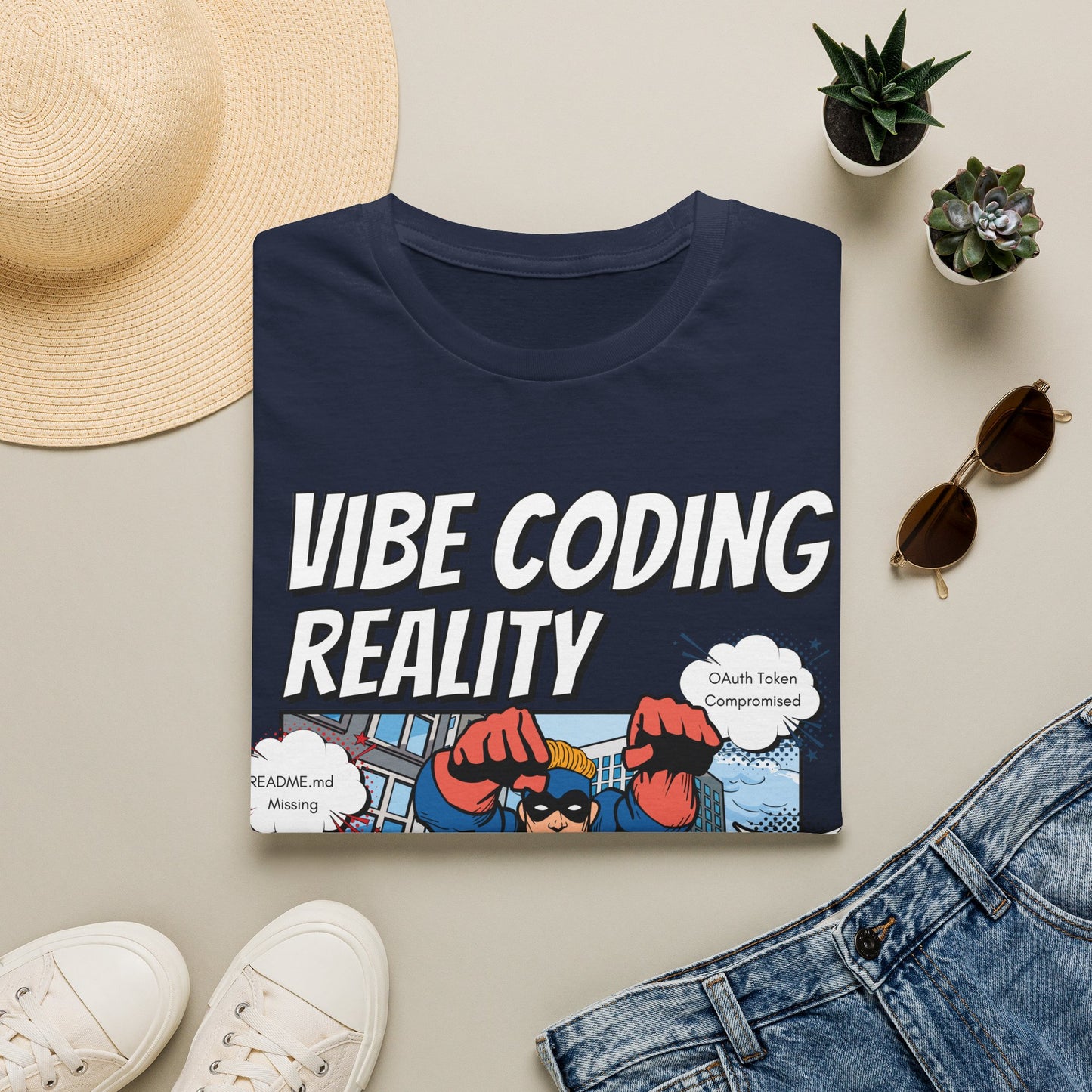 Vibe Coding Reality T-Shirt | Funny Male Senior Dev Super Hero |  Programmer Comic Tee | Vibe Coders are Fueled by Dreams