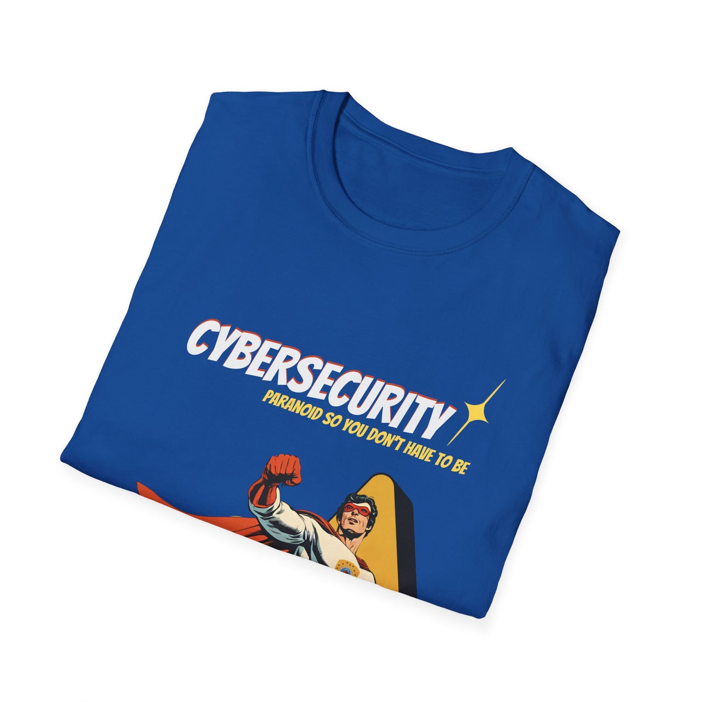 Cybersecurity Retro Comic T‑Shirt | "Paranoid So You Don’t Have To Be" | Male Superhero | Men in STEM shirt