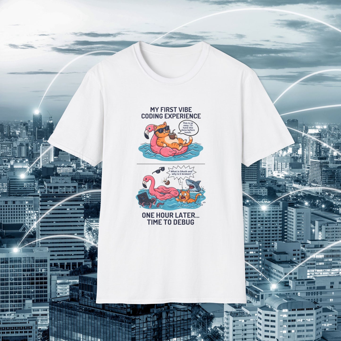 Hilarious Vibe Coder shirt | Cat is Vibe Coding until it's time to Debug | Debugging Nightmare for Vibe Coders | Funny Tech shirt