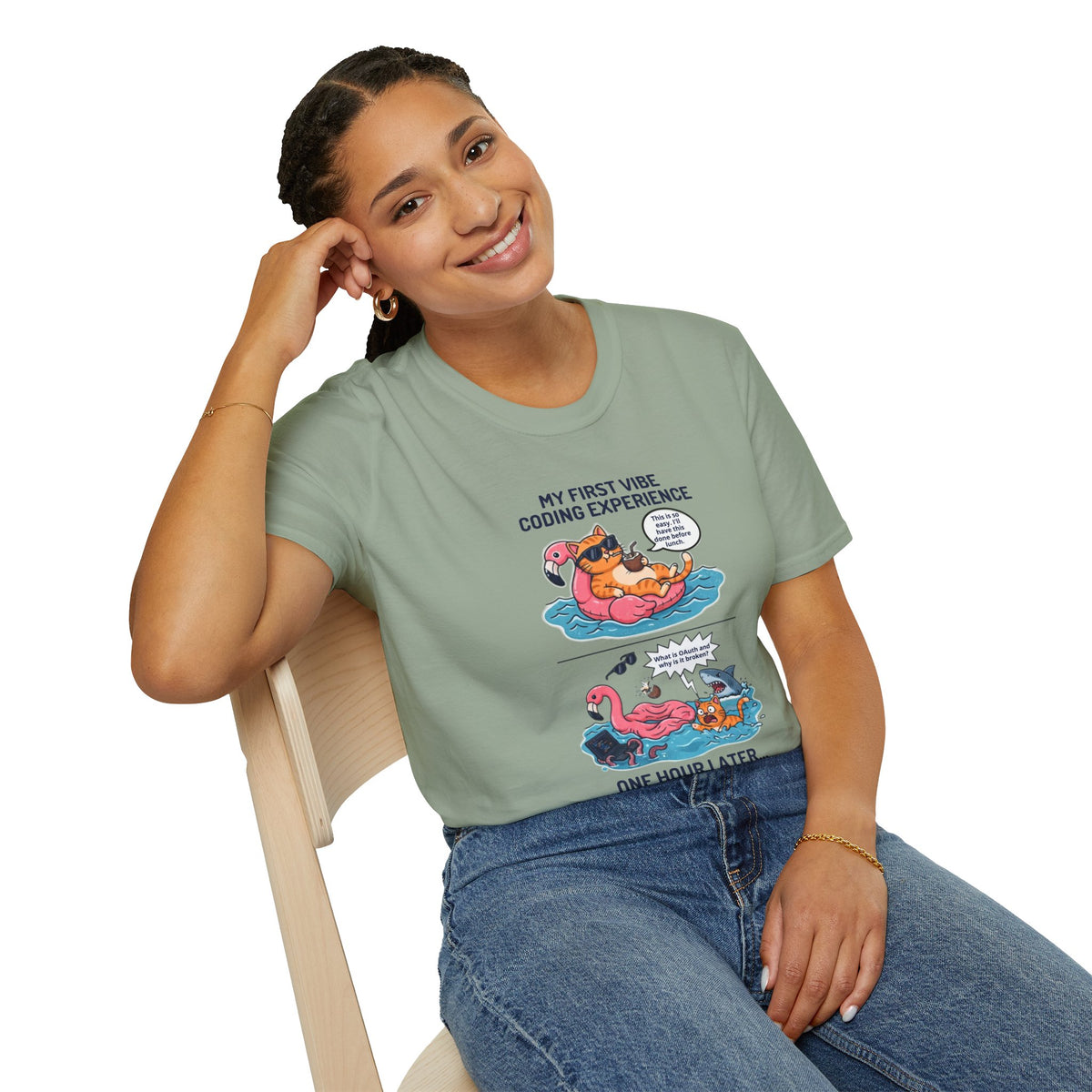 Hilarious Vibe Coder shirt | Cat is Vibe Coding until it's time to Debug | Debugging Nightmare for Vibe Coders | Funny Tech shirt