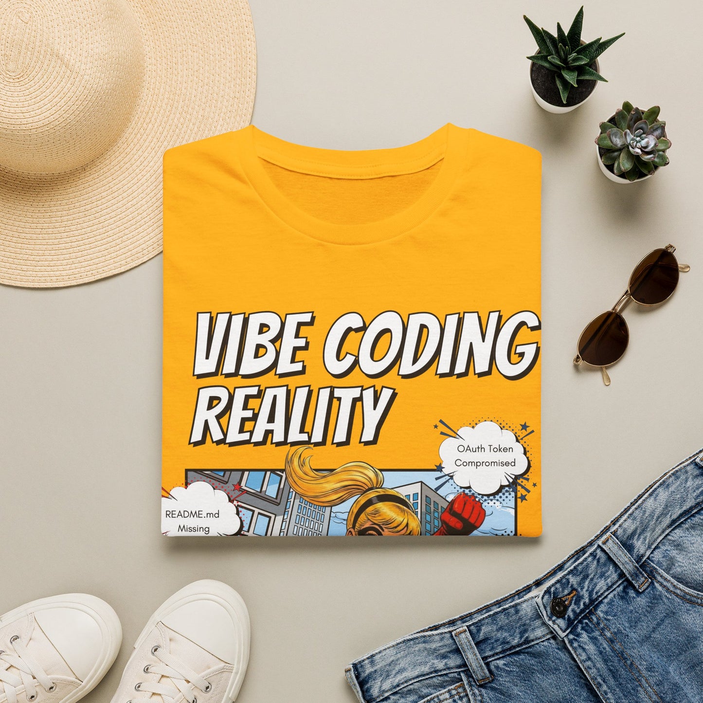 Vibe Coding Reality T-Shirt | Funny Female Senior Dev Super Hero |  Programmer Comic Tee | Vibe Coders are Fueled by Dreams