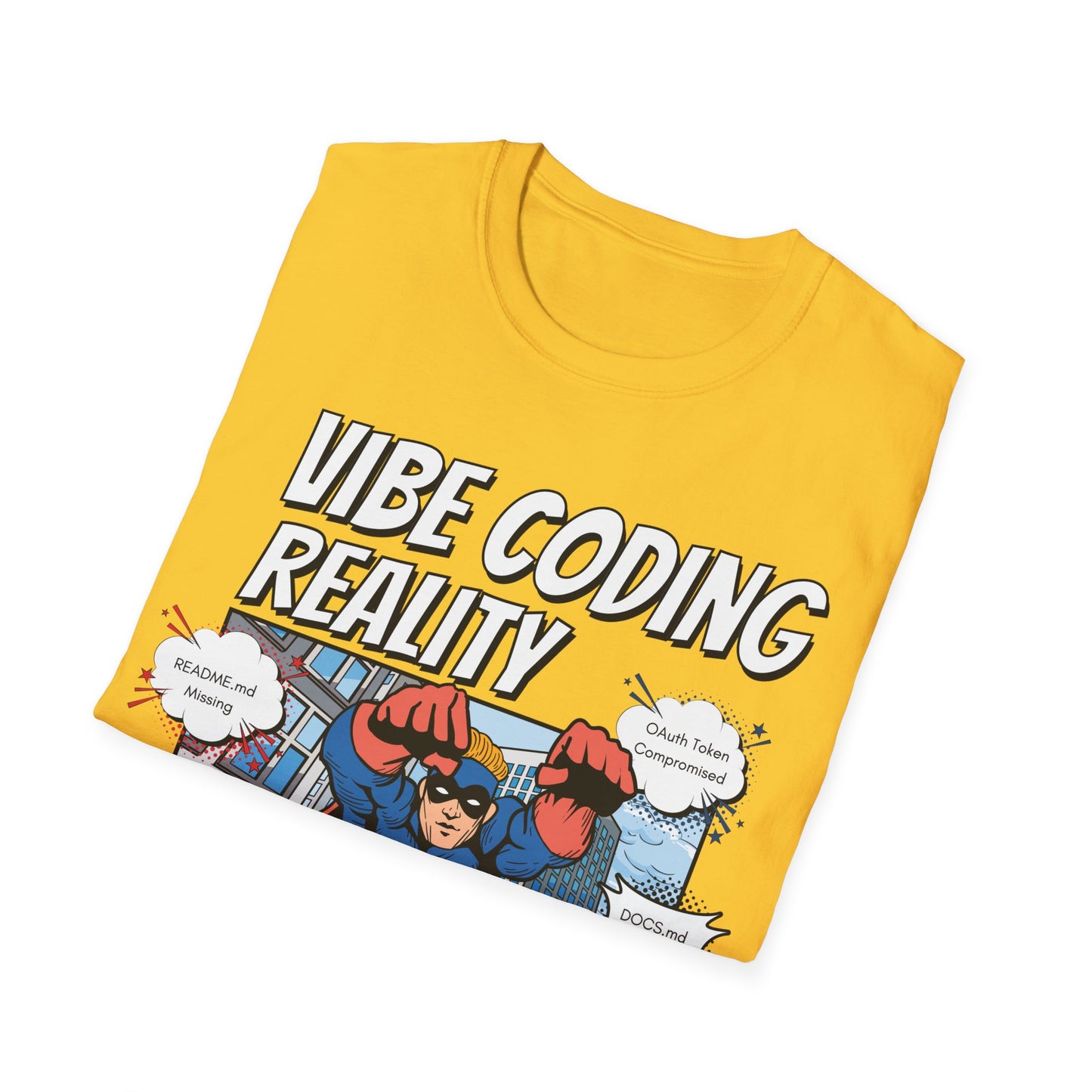 Vibe Coding Reality T-Shirt | Funny Male Senior Dev Super Hero |  Programmer Comic Tee | Vibe Coders are Fueled by Dreams