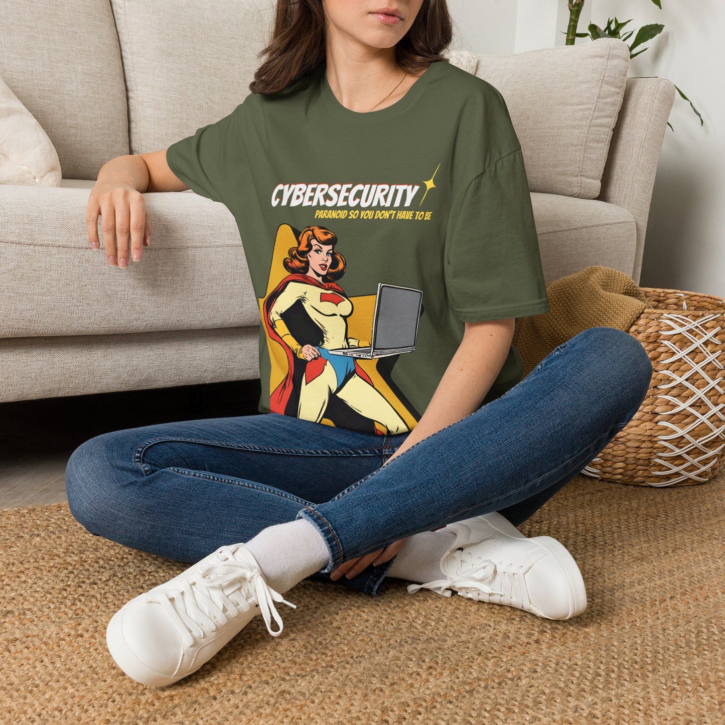 Cybersecurity Retro Comic T‑Shirt | "Paranoid So You Don’t Have To Be" | Female Superhero | Women in STEM shirt