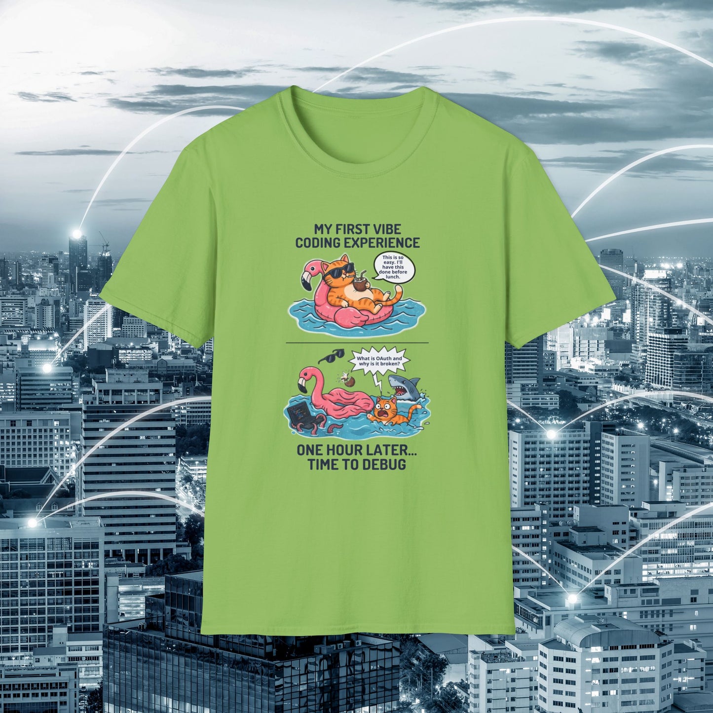Hilarious Vibe Coder shirt | Cat is Vibe Coding until it's time to Debug | Debugging Nightmare for Vibe Coders | Funny Tech shirt