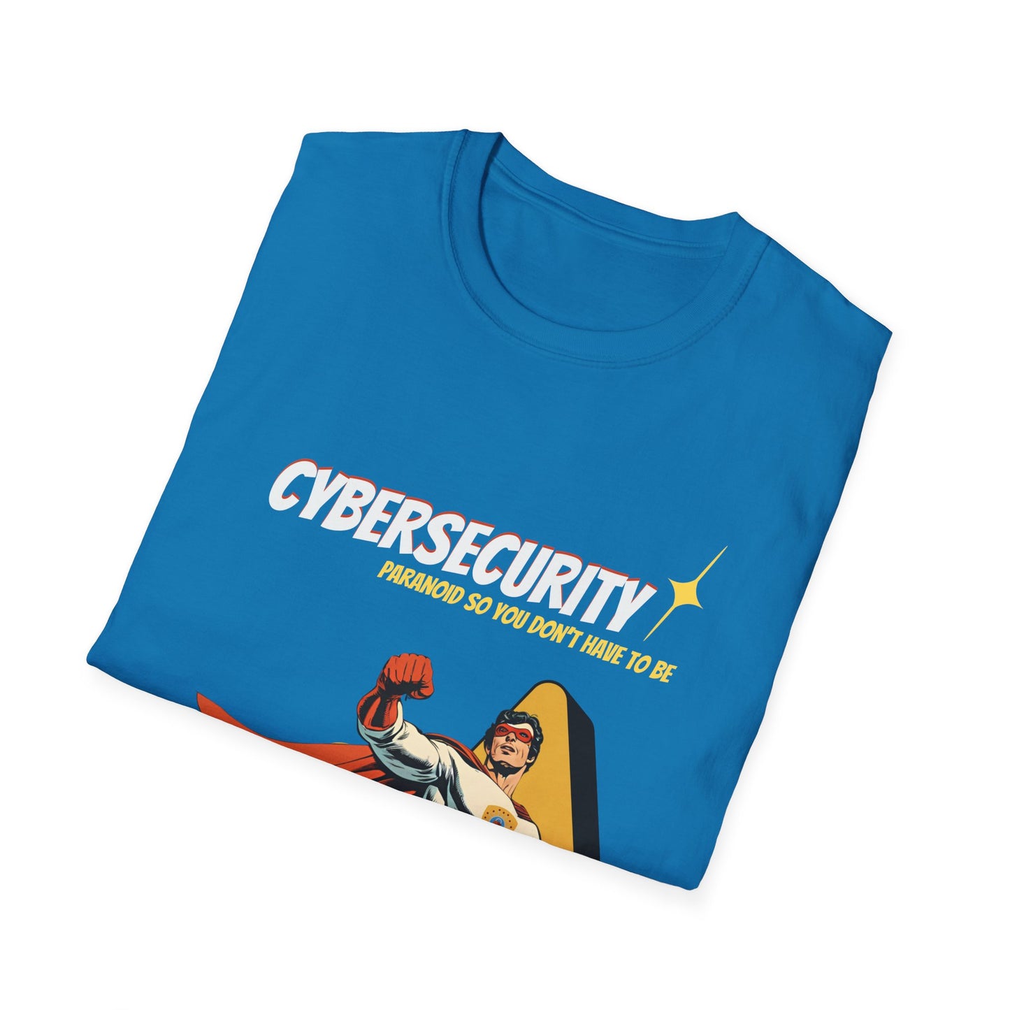 Cybersecurity Retro Comic T‑Shirt | "Paranoid So You Don’t Have To Be" | Male Superhero | Men in STEM shirt
