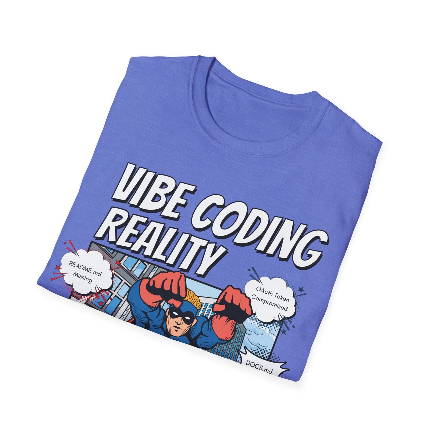 Vibe Coding Reality T-Shirt | Funny Male Senior Dev Super Hero |  Programmer Comic Tee | Vibe Coders are Fueled by Dreams