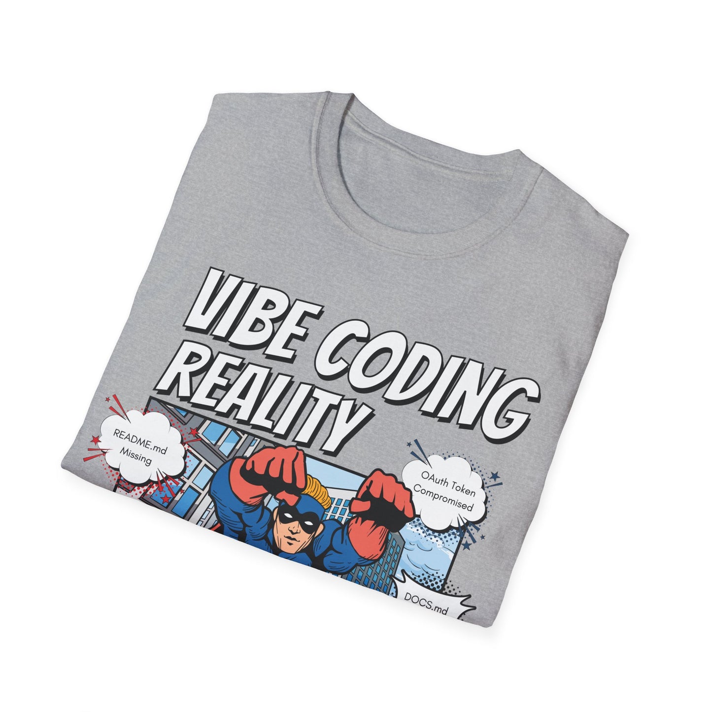 Vibe Coding Reality T-Shirt | Funny Male Senior Dev Super Hero |  Programmer Comic Tee | Vibe Coders are Fueled by Dreams