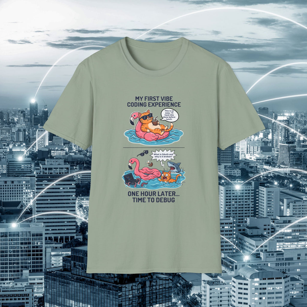 Hilarious Vibe Coder shirt | Cat is Vibe Coding until it's time to Debug | Debugging Nightmare for Vibe Coders | Funny Tech shirt