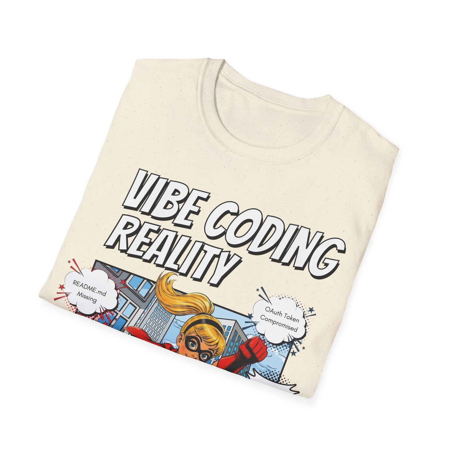 Vibe Coding Reality T-Shirt | Funny Female Senior Dev Super Hero |  Programmer Comic Tee | Vibe Coders are Fueled by Dreams
