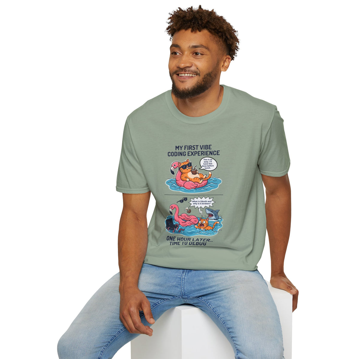 Hilarious Vibe Coder shirt | Cat is Vibe Coding until it's time to Debug | Debugging Nightmare for Vibe Coders | Funny Tech shirt
