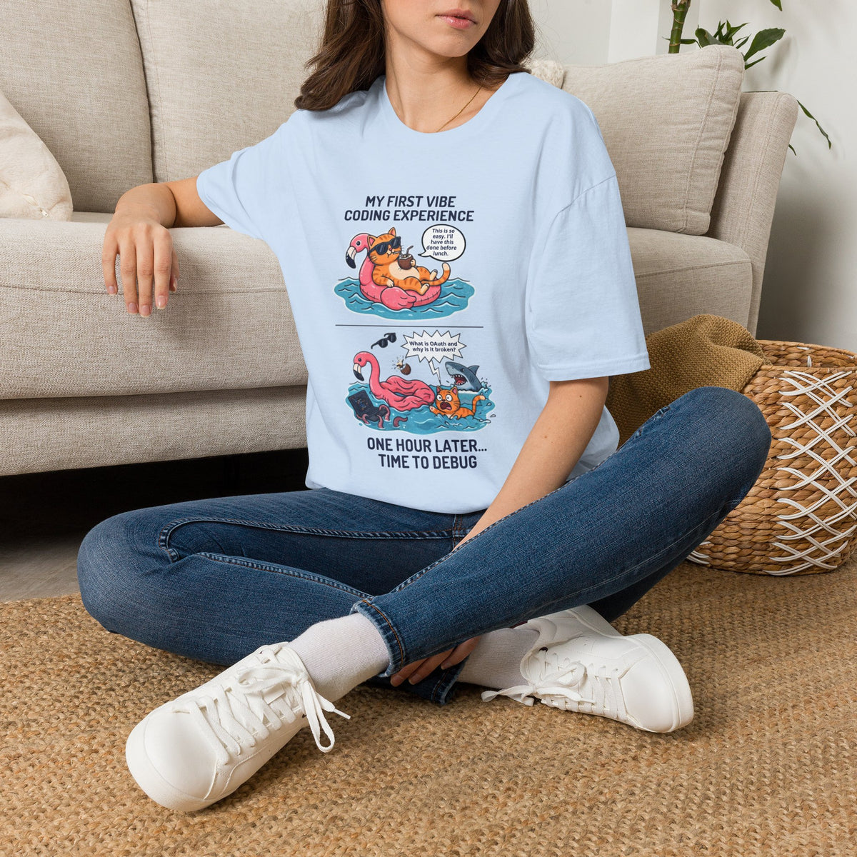 Hilarious Vibe Coder shirt | Cat is Vibe Coding until it's time to Debug | Debugging Nightmare for Vibe Coders | Funny Tech shirt