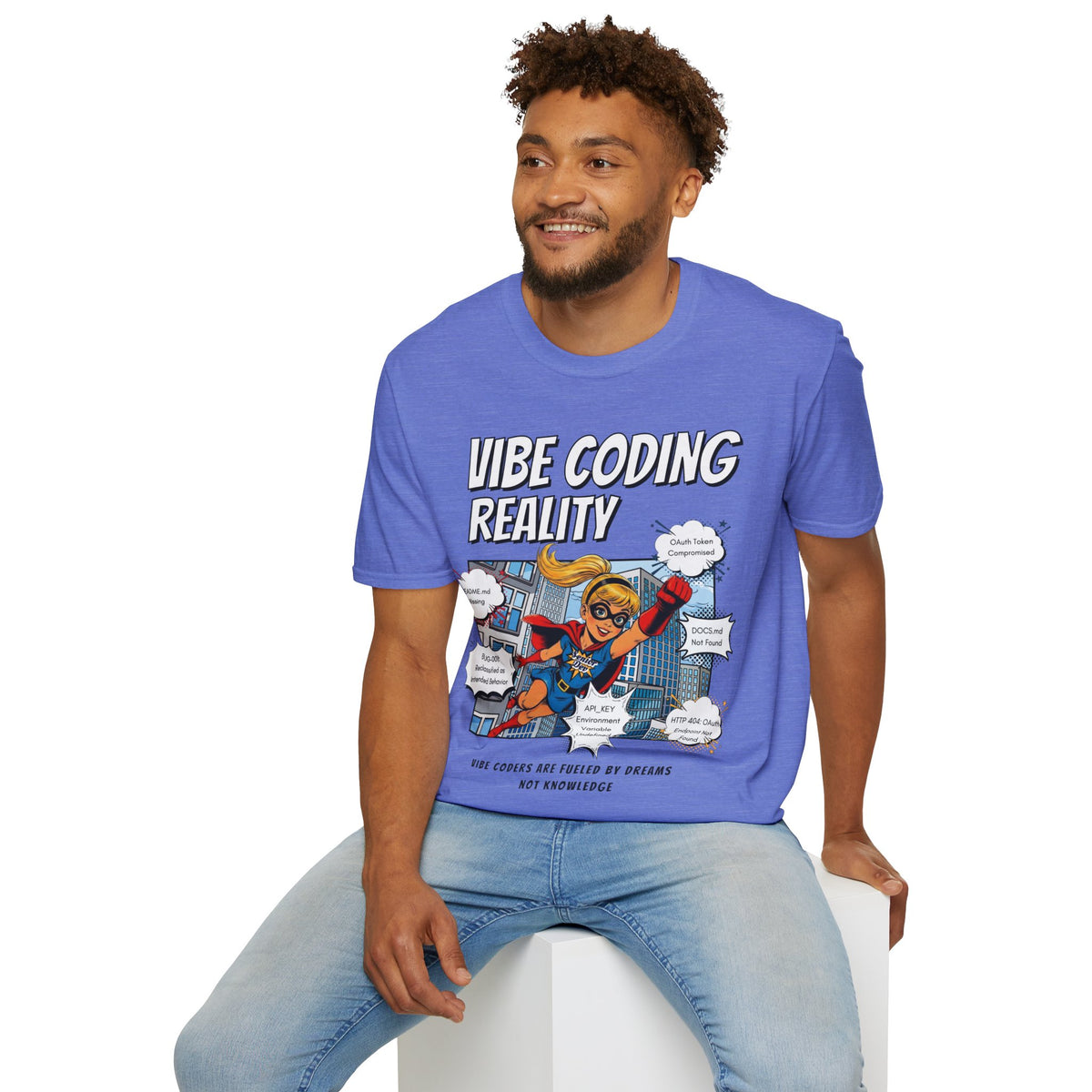 Vibe Coding Reality T-Shirt | Funny Female Senior Dev Super Hero |  Programmer Comic Tee | Vibe Coders are Fueled by Dreams