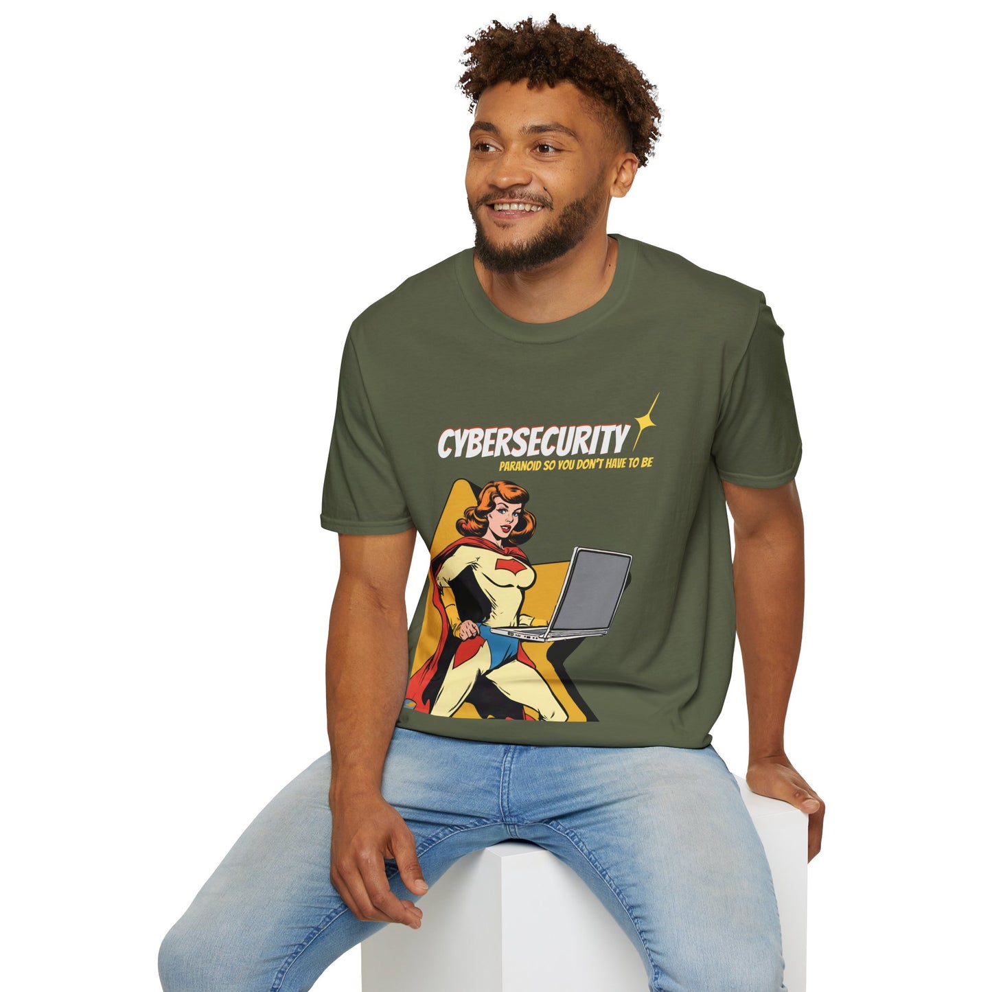 Cybersecurity Retro Comic T‑Shirt | "Paranoid So You Don’t Have To Be" | Female Superhero | Women in STEM shirt