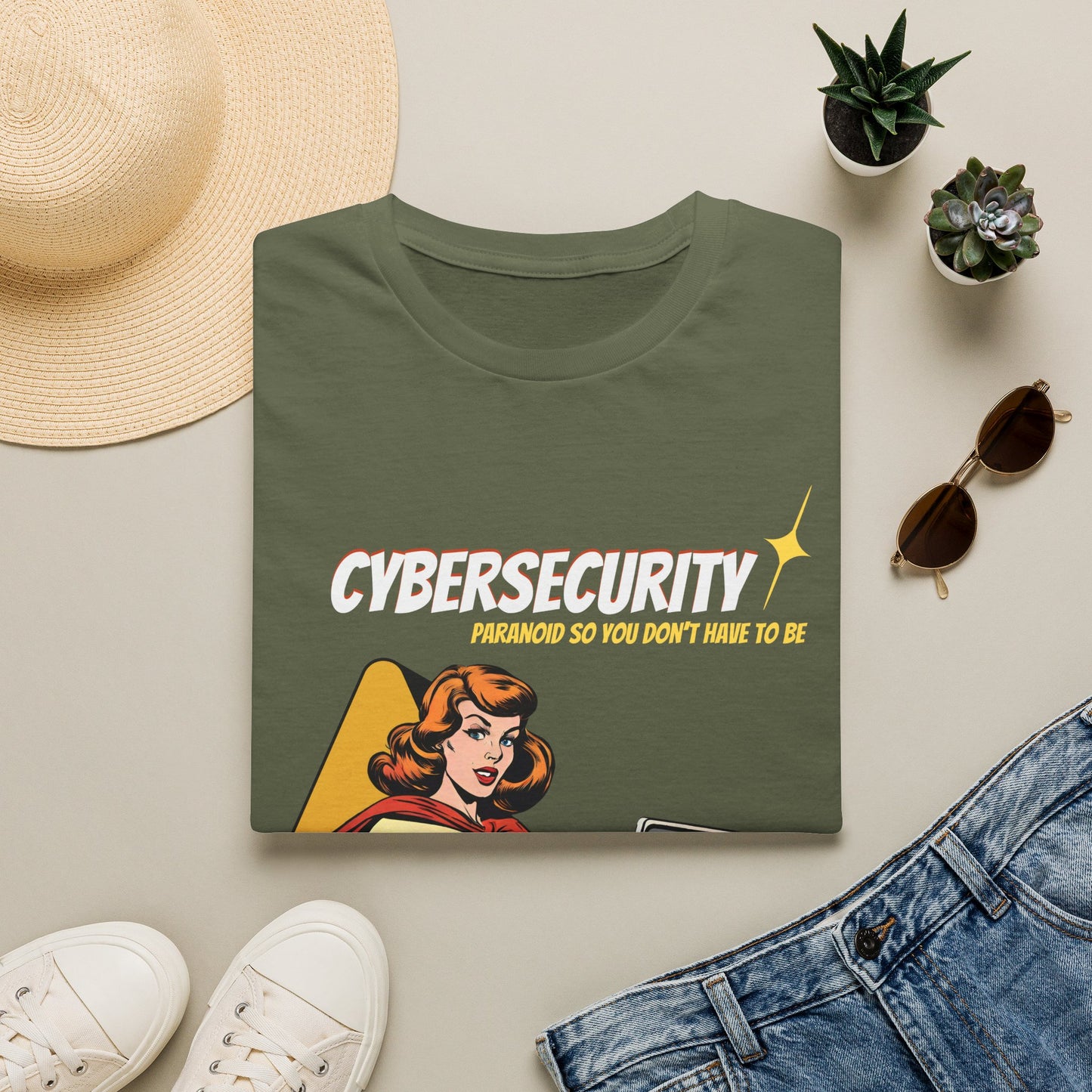 Cybersecurity Retro Comic T‑Shirt | "Paranoid So You Don’t Have To Be" | Female Superhero | Women in STEM shirt