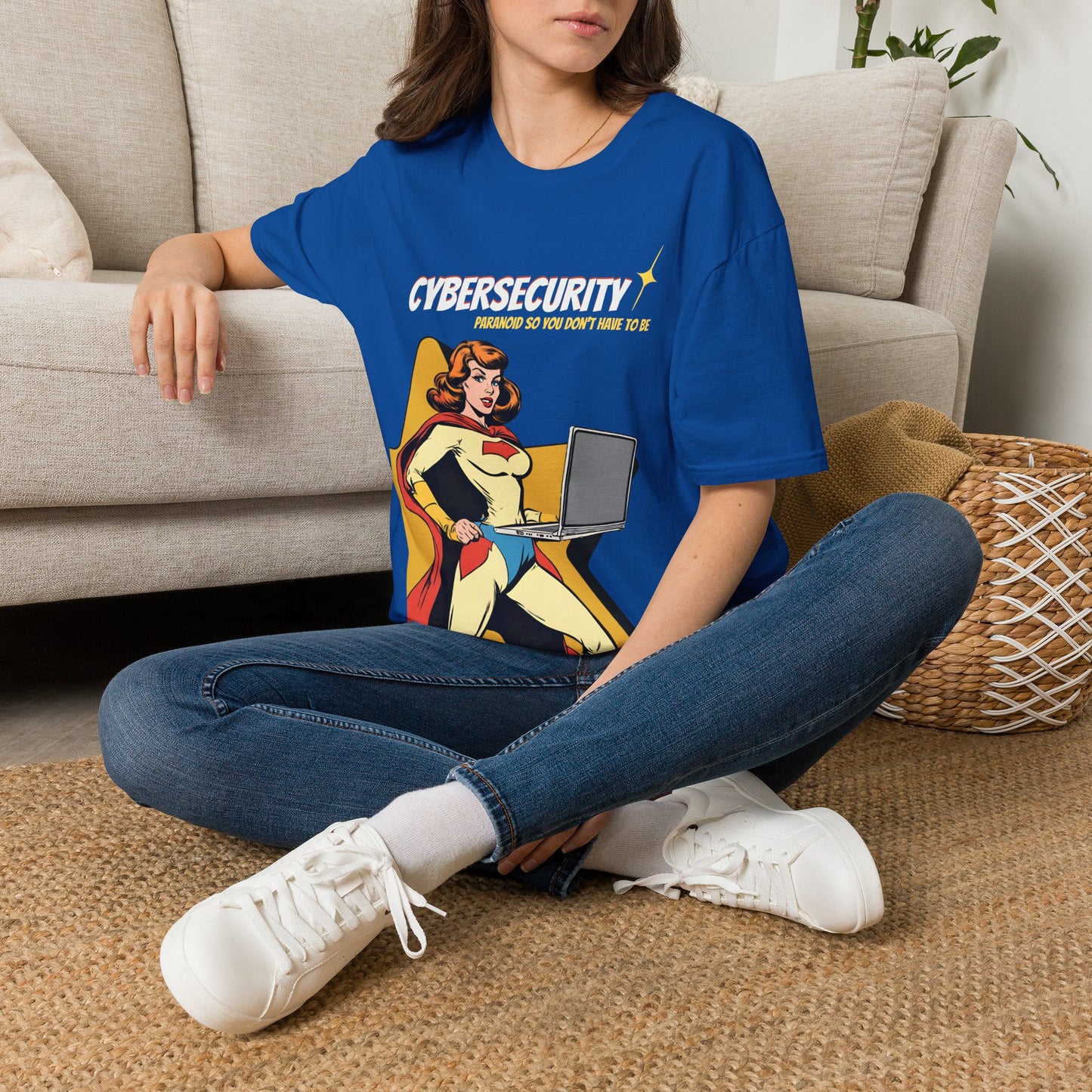 Cybersecurity Retro Comic T‑Shirt | "Paranoid So You Don’t Have To Be" | Female Superhero | Women in STEM shirt