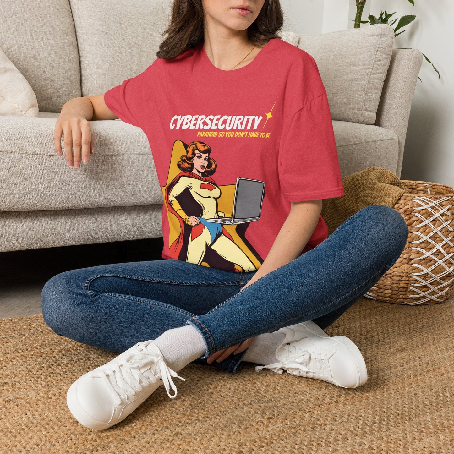 Cybersecurity Retro Comic T‑Shirt | "Paranoid So You Don’t Have To Be" | Female Superhero | Women in STEM shirt