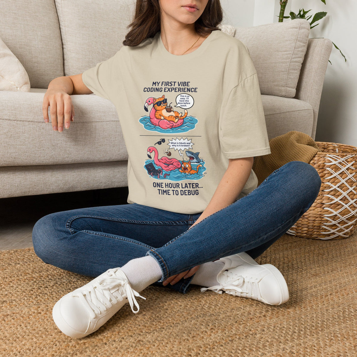 Hilarious Vibe Coder shirt | Cat is Vibe Coding until it's time to Debug | Debugging Nightmare for Vibe Coders | Funny Tech shirt