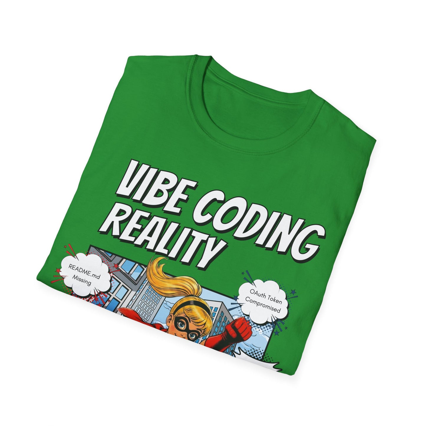 Vibe Coding Reality T-Shirt | Funny Female Senior Dev Super Hero |  Programmer Comic Tee | Vibe Coders are Fueled by Dreams