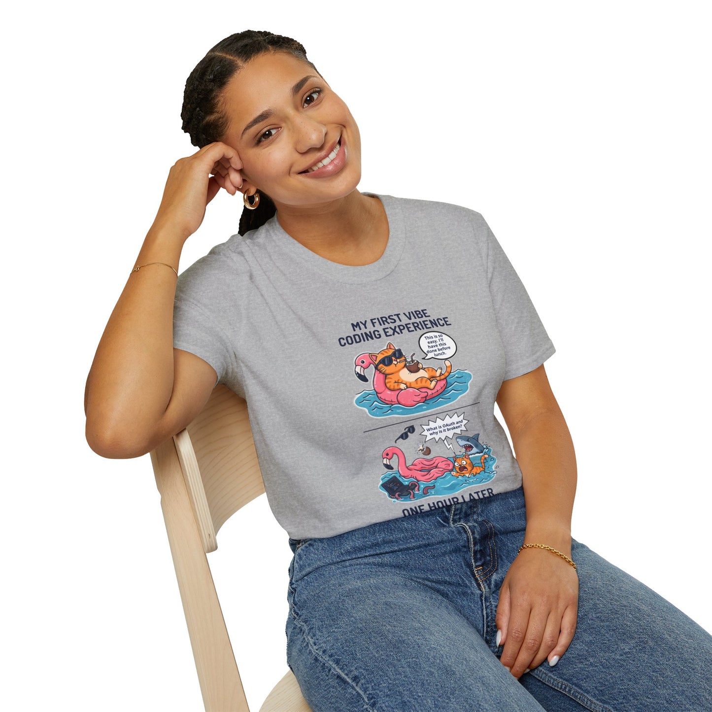 Hilarious Vibe Coder shirt | Cat is Vibe Coding until it's time to Debug | Debugging Nightmare for Vibe Coders | Funny Tech shirt