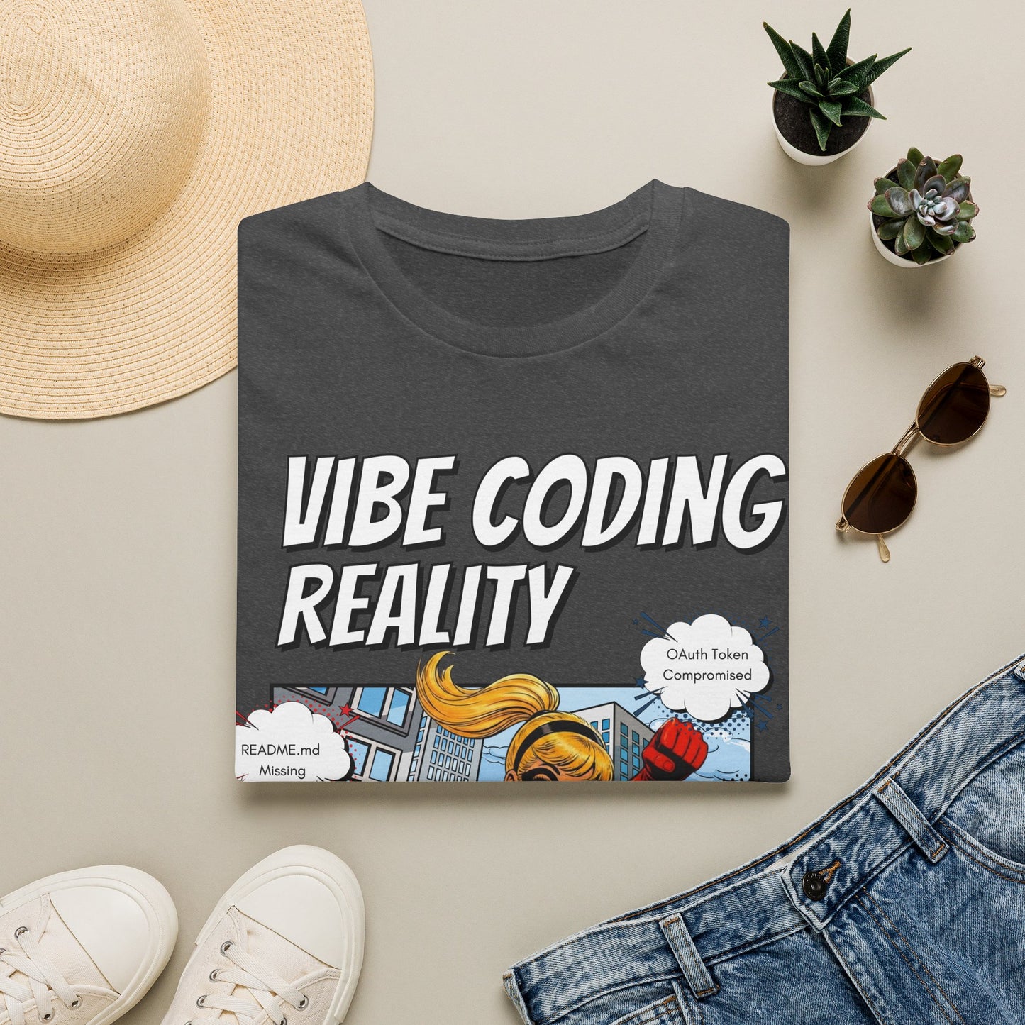 Vibe Coding Reality T-Shirt | Funny Female Senior Dev Super Hero |  Programmer Comic Tee | Vibe Coders are Fueled by Dreams