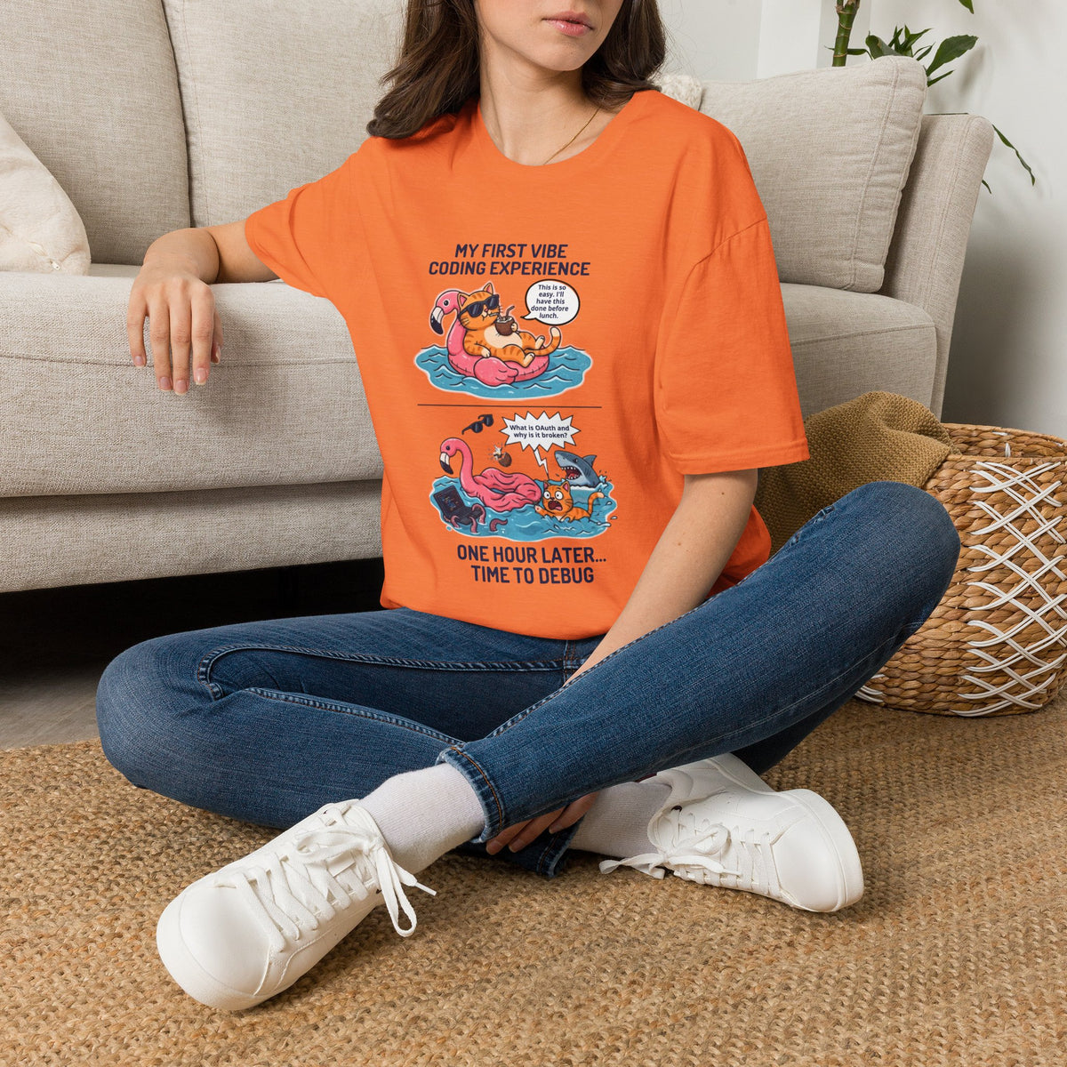 Hilarious Vibe Coder shirt | Cat is Vibe Coding until it's time to Debug | Debugging Nightmare for Vibe Coders | Funny Tech shirt