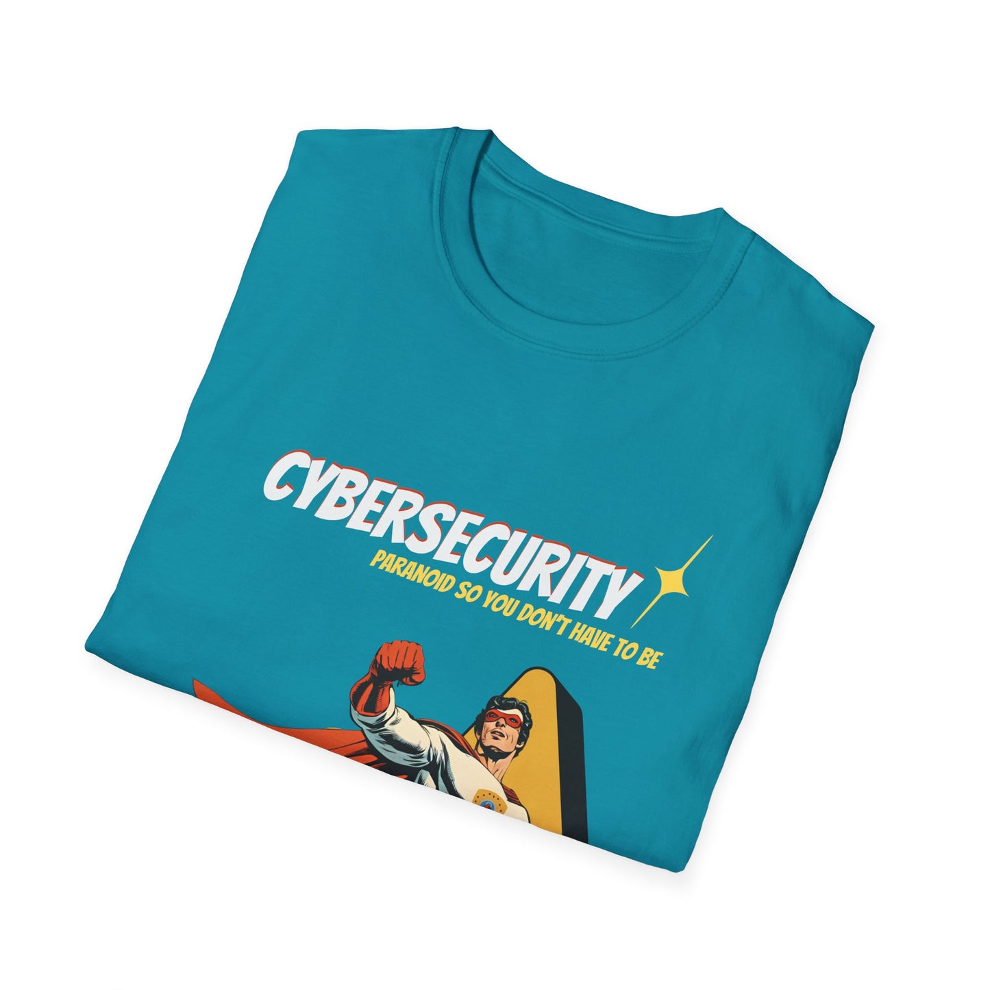 Cybersecurity Retro Comic T‑Shirt | "Paranoid So You Don’t Have To Be" | Male Superhero | Men in STEM shirt
