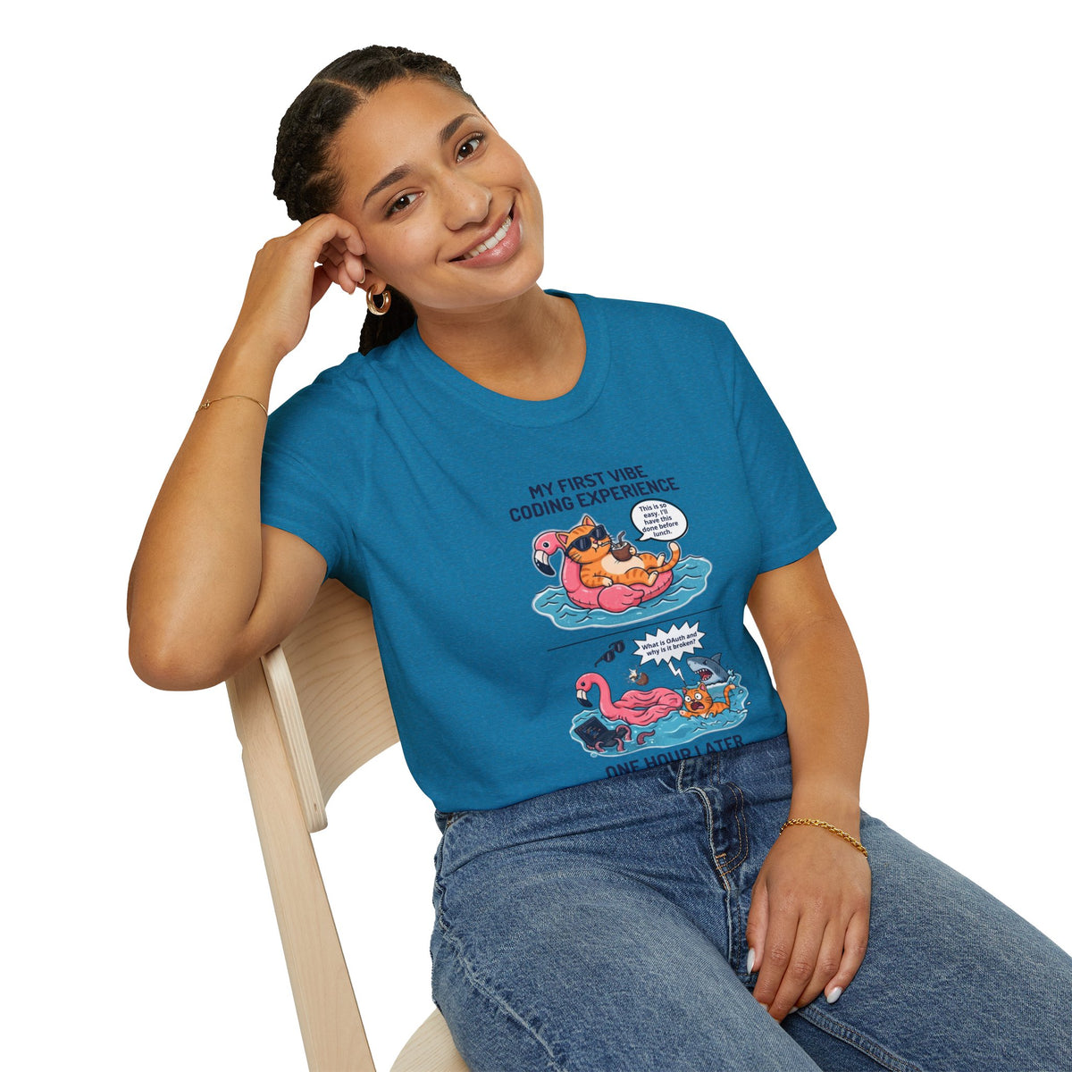 Hilarious Vibe Coder shirt | Cat is Vibe Coding until it's time to Debug | Debugging Nightmare for Vibe Coders | Funny Tech shirt