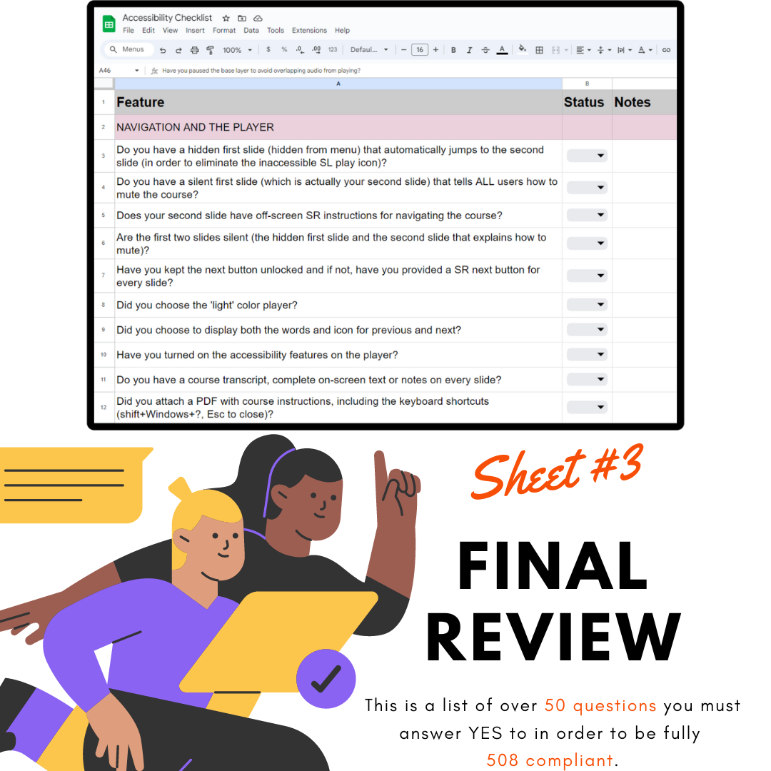 Accessibility: Storyline Guidelines Checklist for WCAG 2.1 ADA and Section 508 Compliance | Instant Download