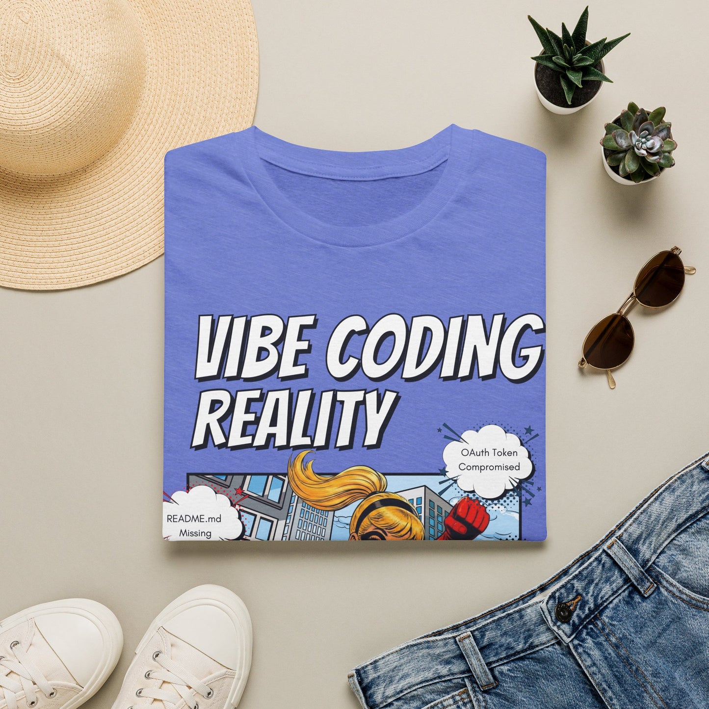 Vibe Coding Reality T-Shirt | Funny Female Senior Dev Super Hero |  Programmer Comic Tee | Vibe Coders are Fueled by Dreams
