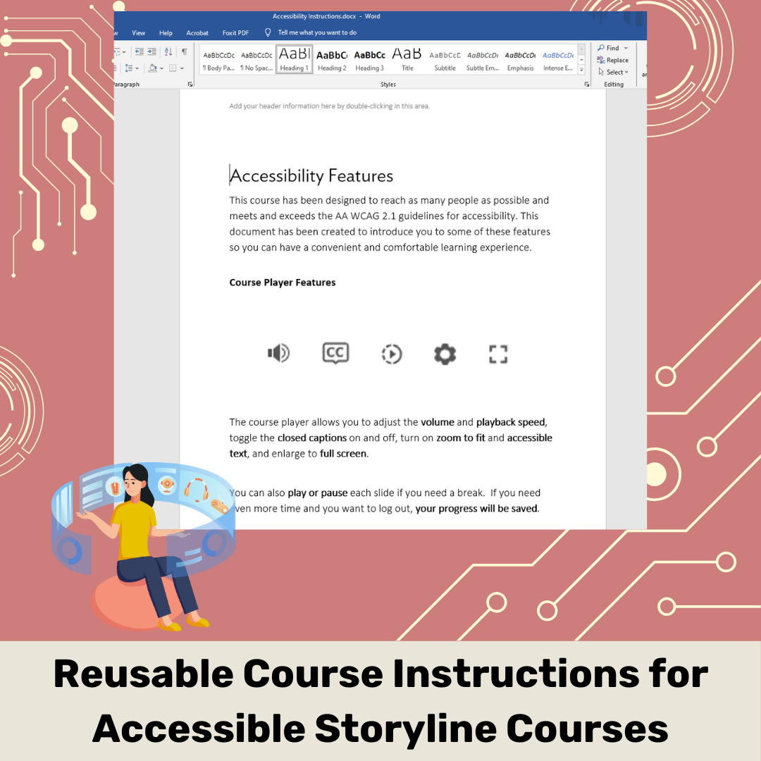 Accessibility: Instructions to Include with an Articulate Storyline SCORM course | Reusable Word document | Instant Download
