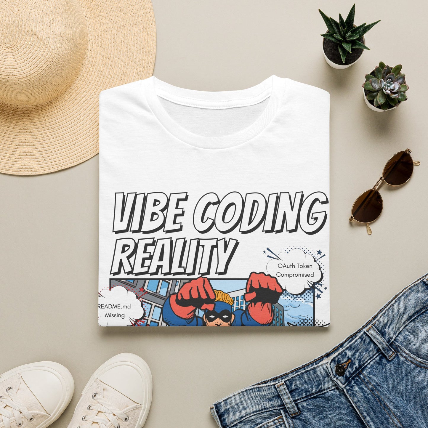 Vibe Coding Reality T-Shirt | Funny Male Senior Dev Super Hero |  Programmer Comic Tee | Vibe Coders are Fueled by Dreams