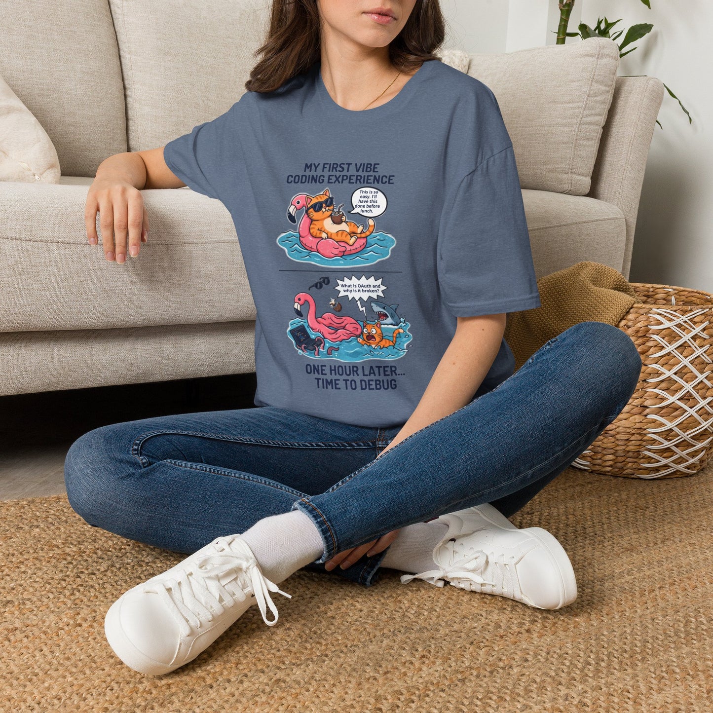 Hilarious Vibe Coder shirt | Cat is Vibe Coding until it's time to Debug | Debugging Nightmare for Vibe Coders | Funny Tech shirt