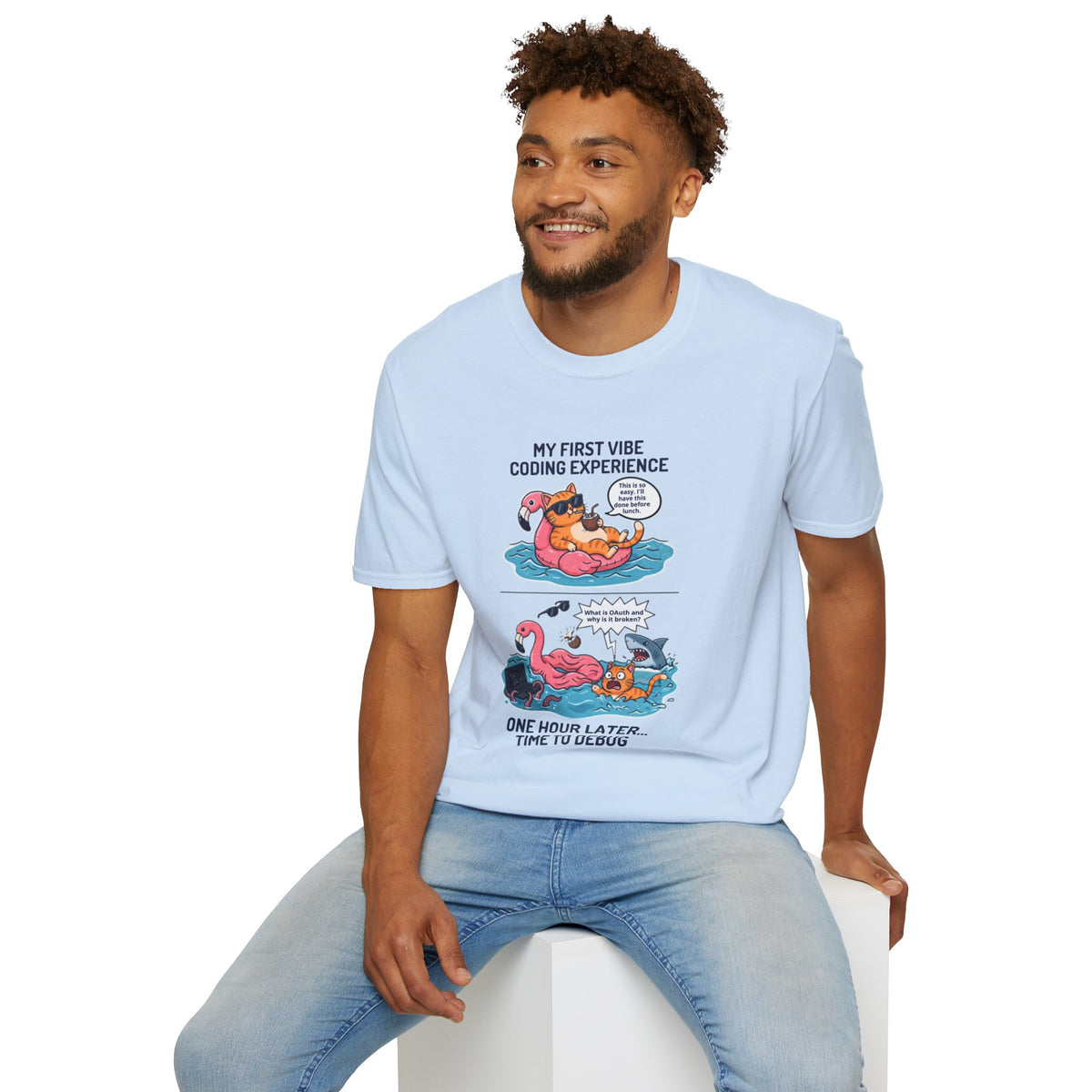 Hilarious Vibe Coder shirt | Cat is Vibe Coding until it's time to Debug | Debugging Nightmare for Vibe Coders | Funny Tech shirt